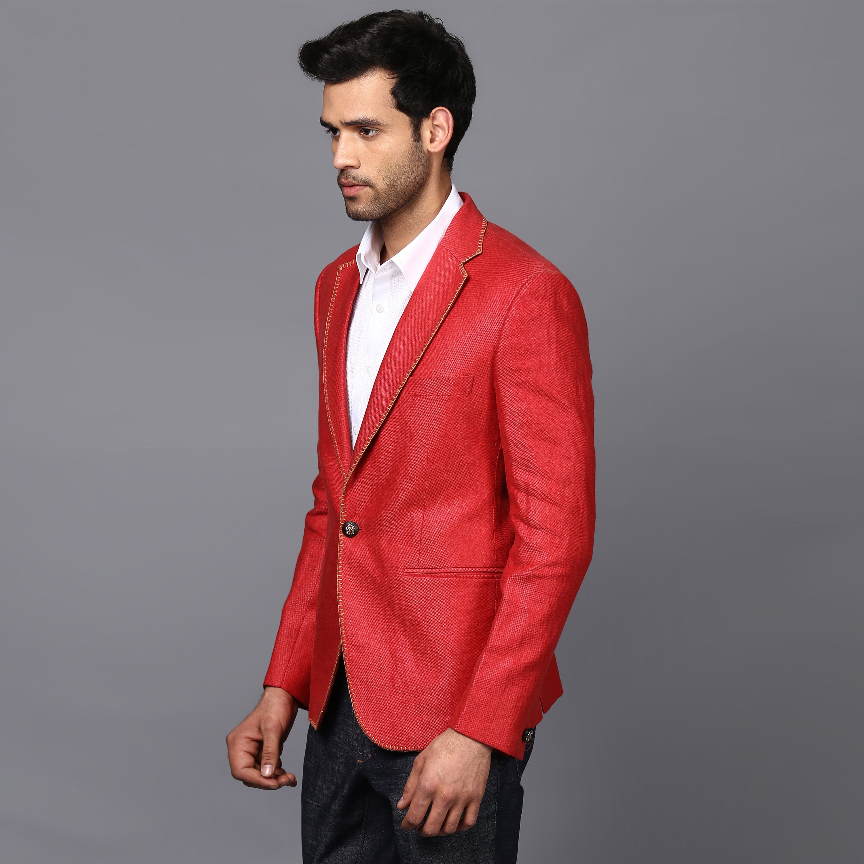 CLASSIC LINEN JACKET IN FERRARI RED