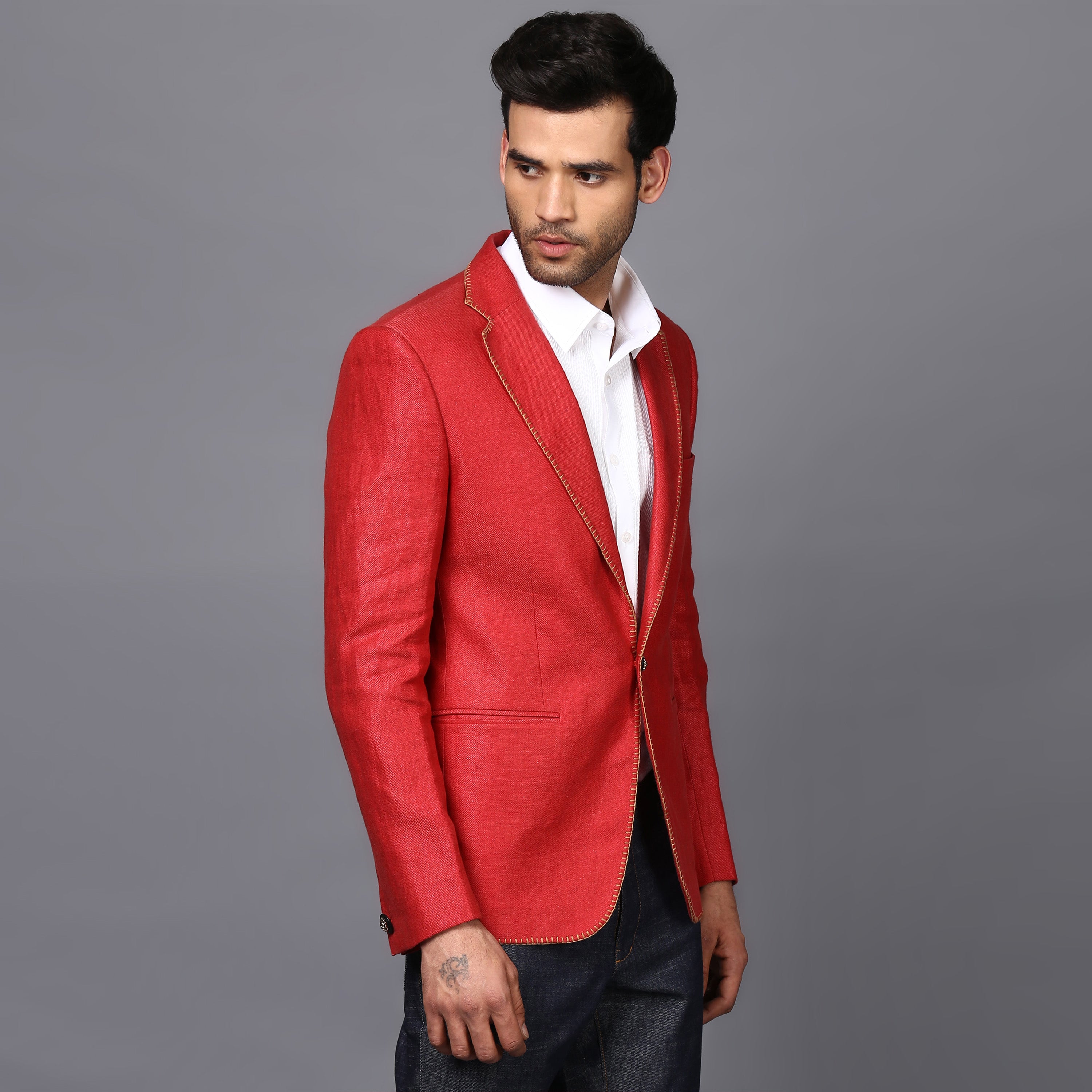 CLASSIC LINEN JACKET IN FERRARI RED