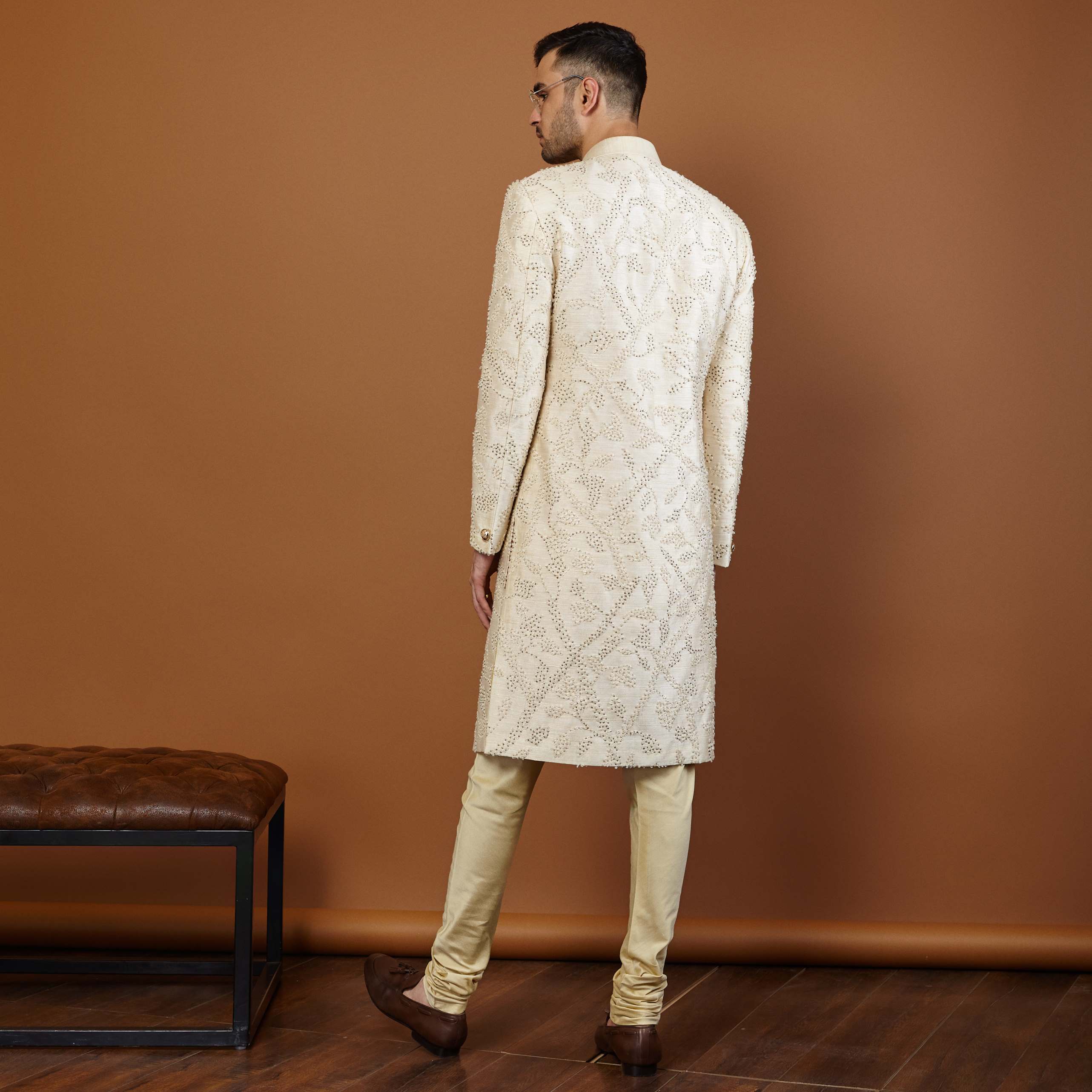 IVORY FRENCH KNOT SHERWANI