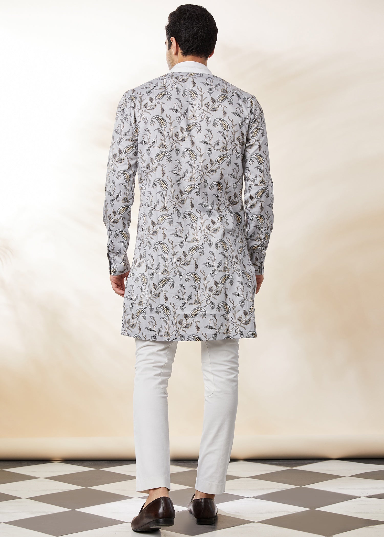 STEEL-GREY PRINTED KURTA