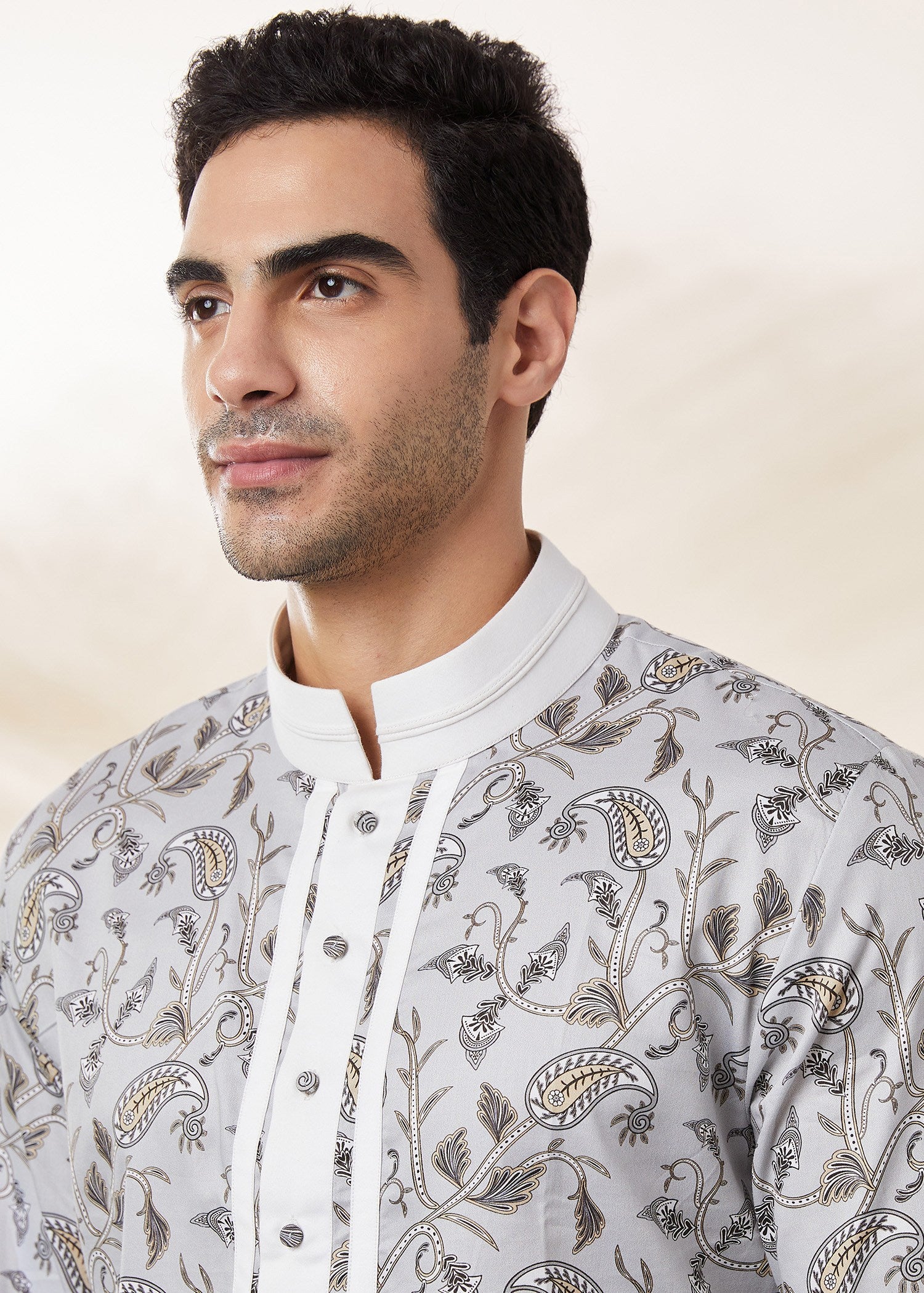 STEEL-GREY PRINTED KURTA