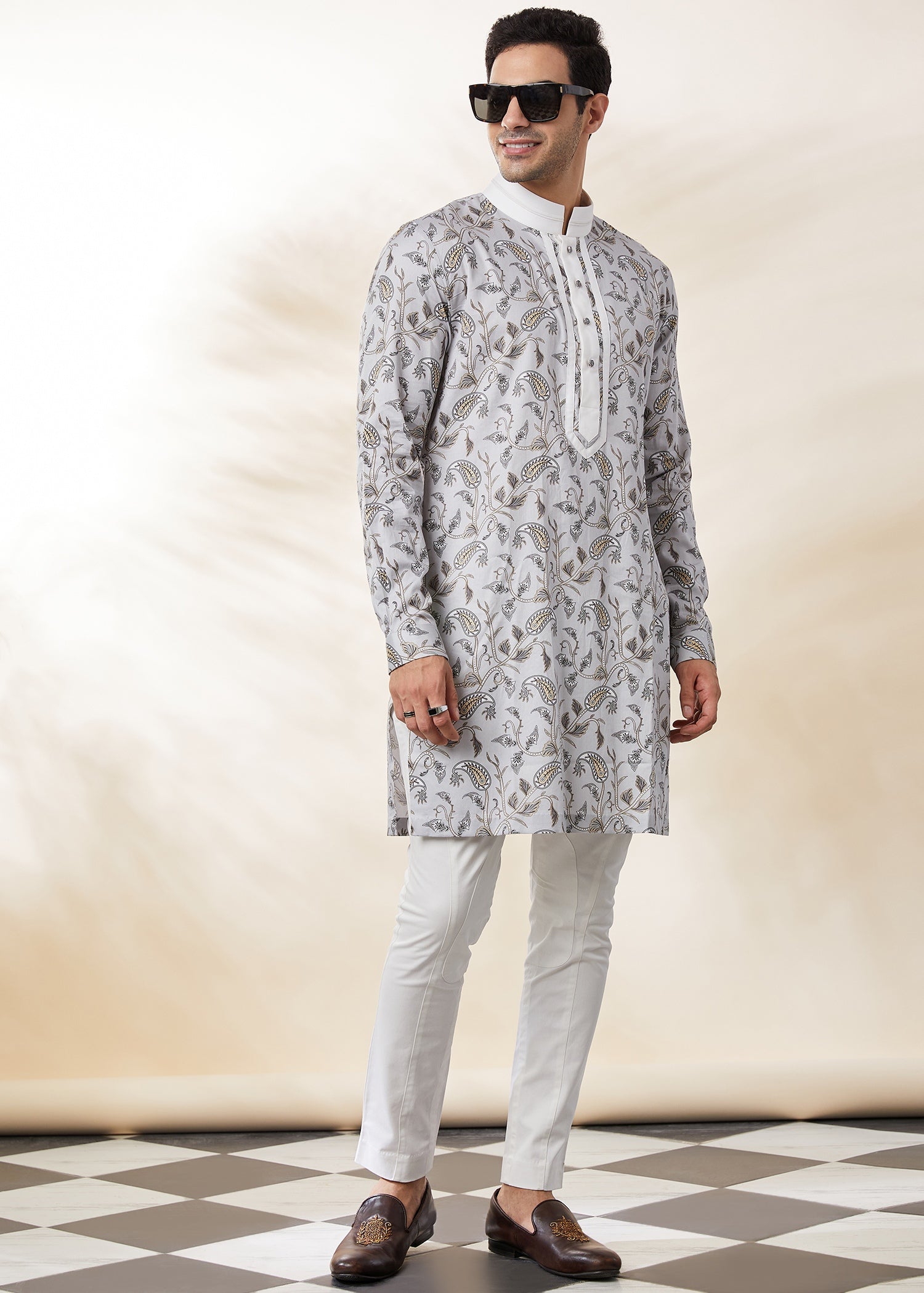 STEEL-GREY PRINTED KURTA