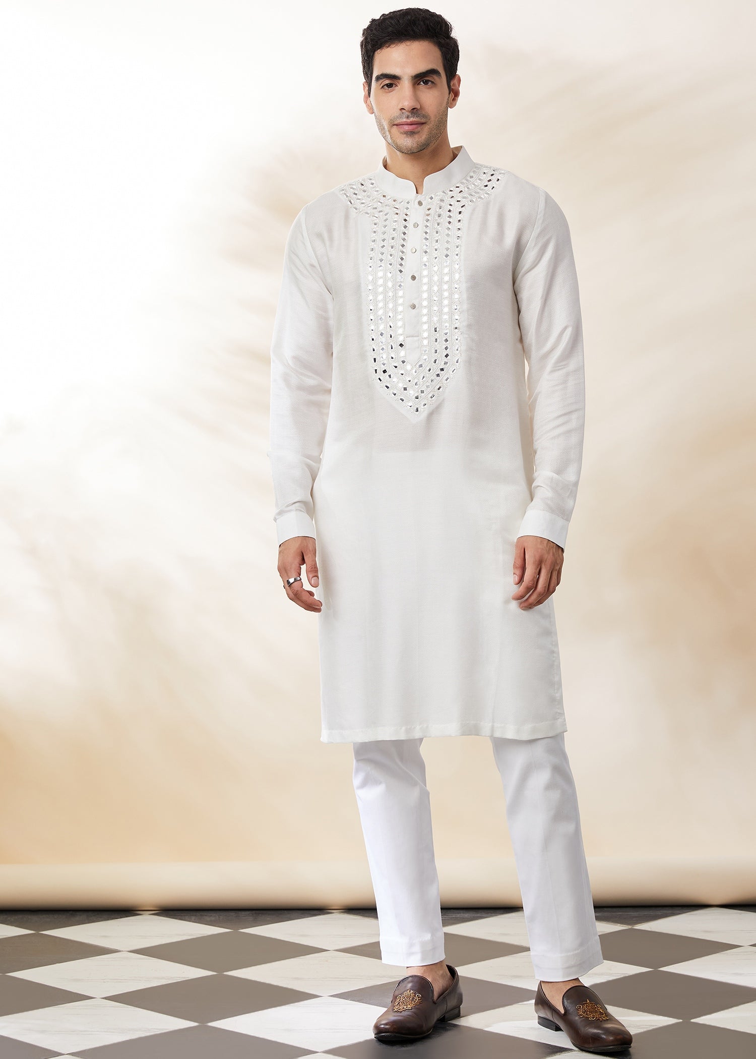 Ivory-white Embroidered Kurta set