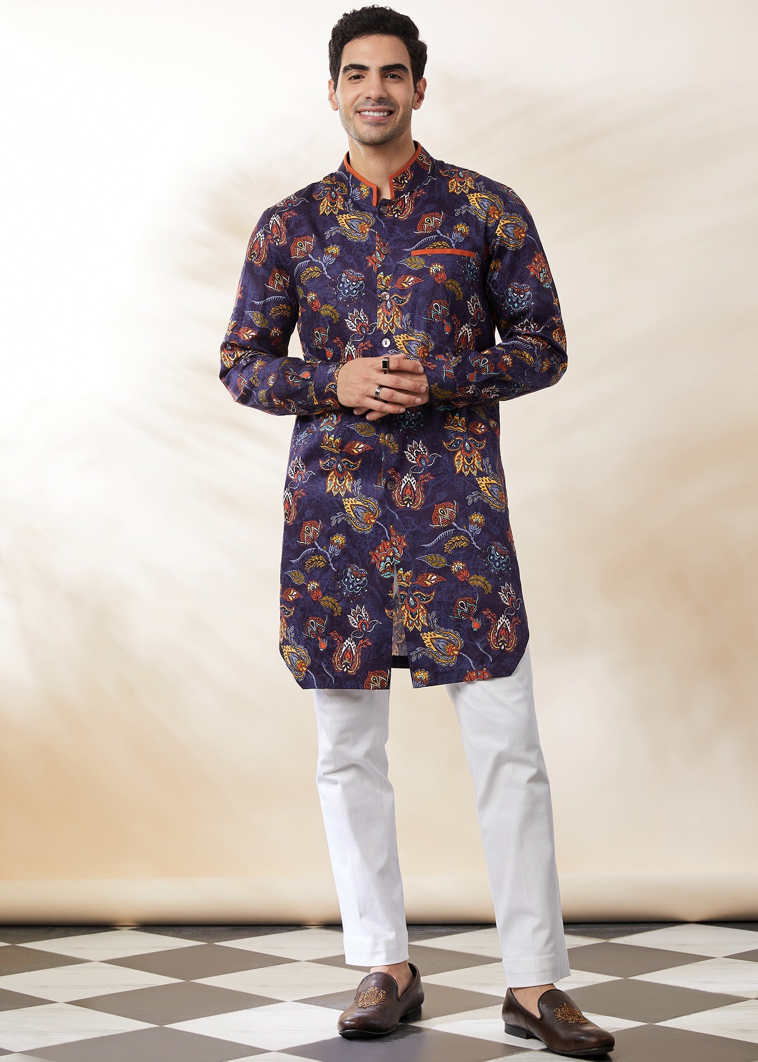 NAVY PRINTED KURTA