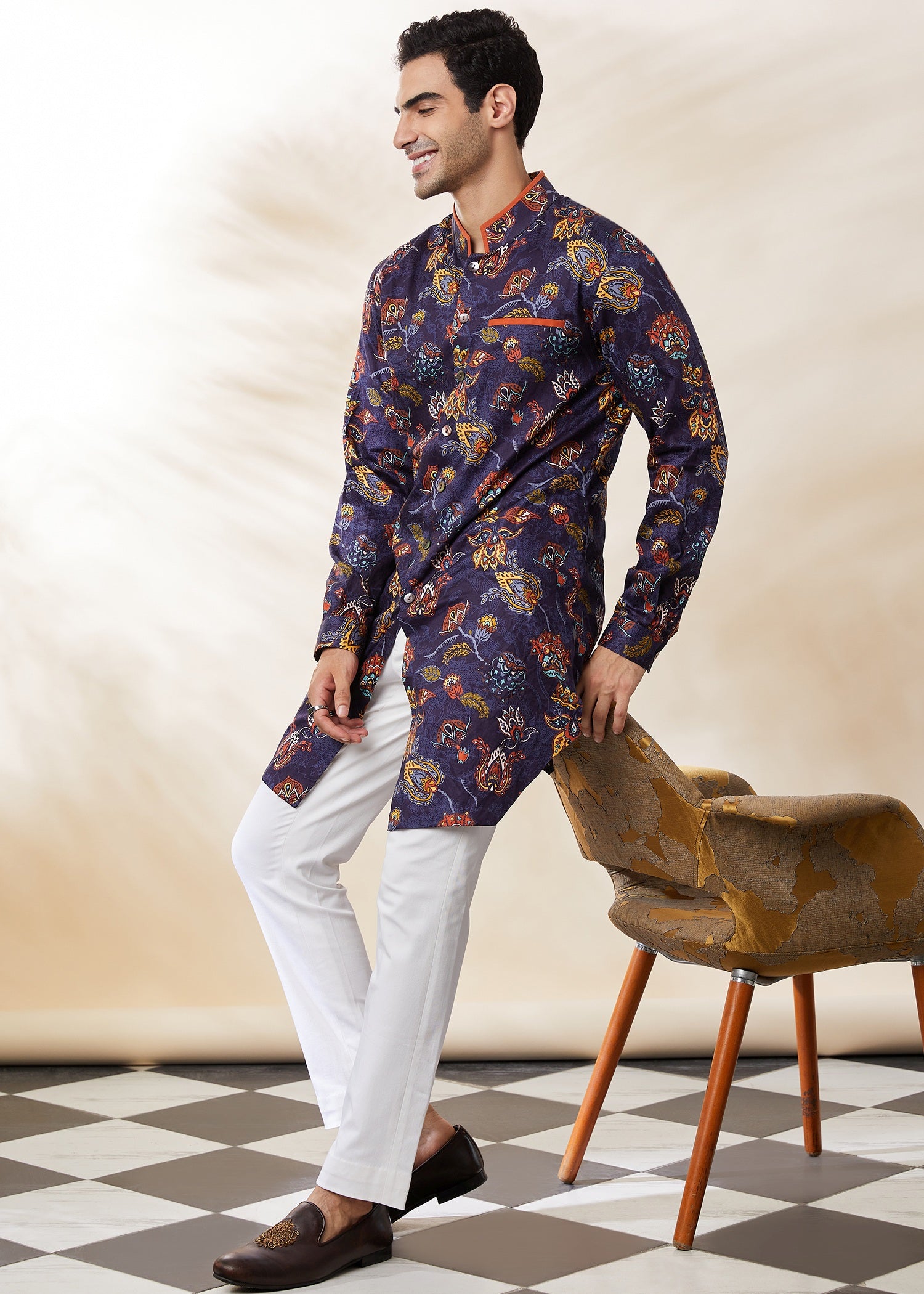 NAVY PRINTED KURTA