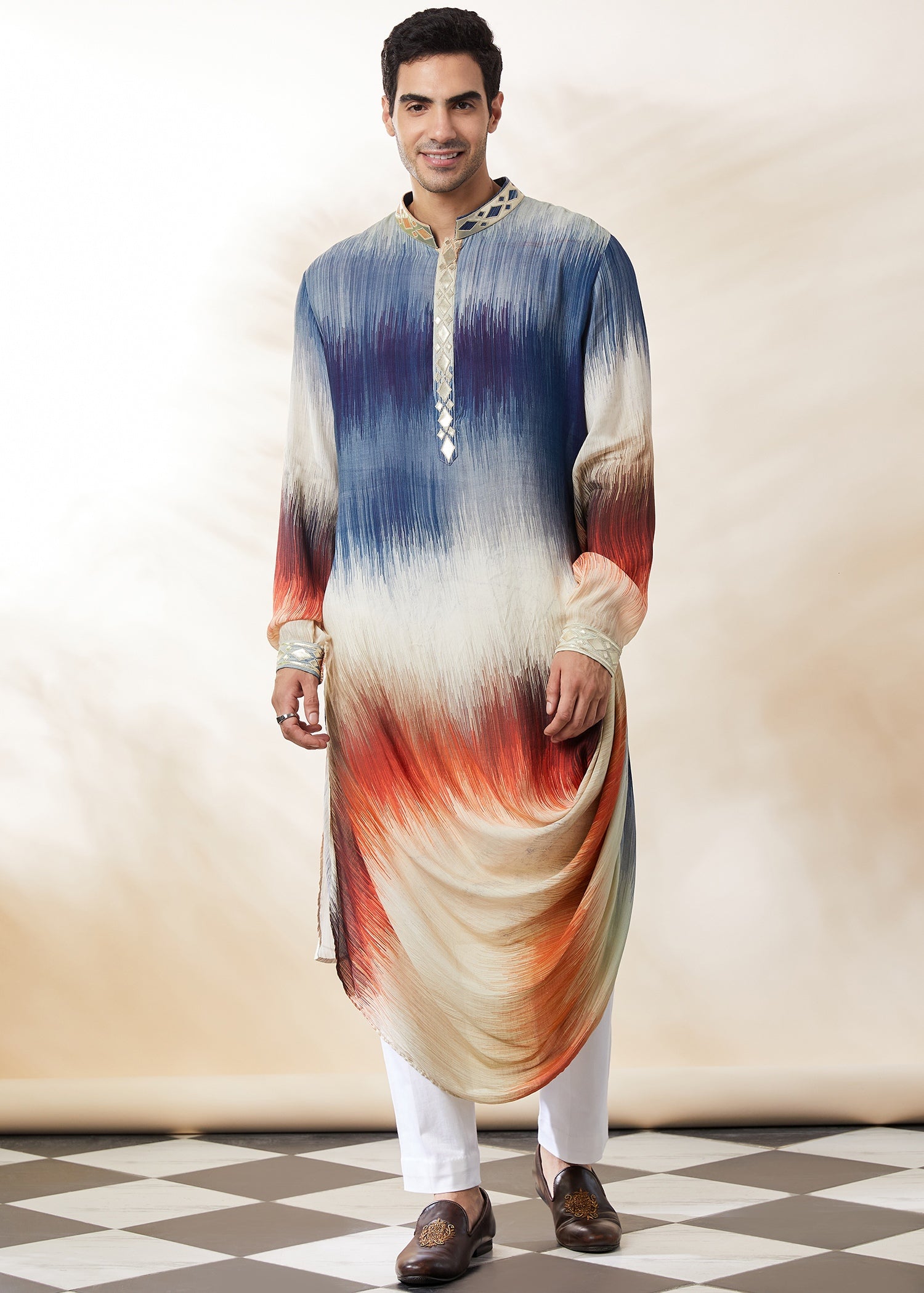 draped printed ombre kurta