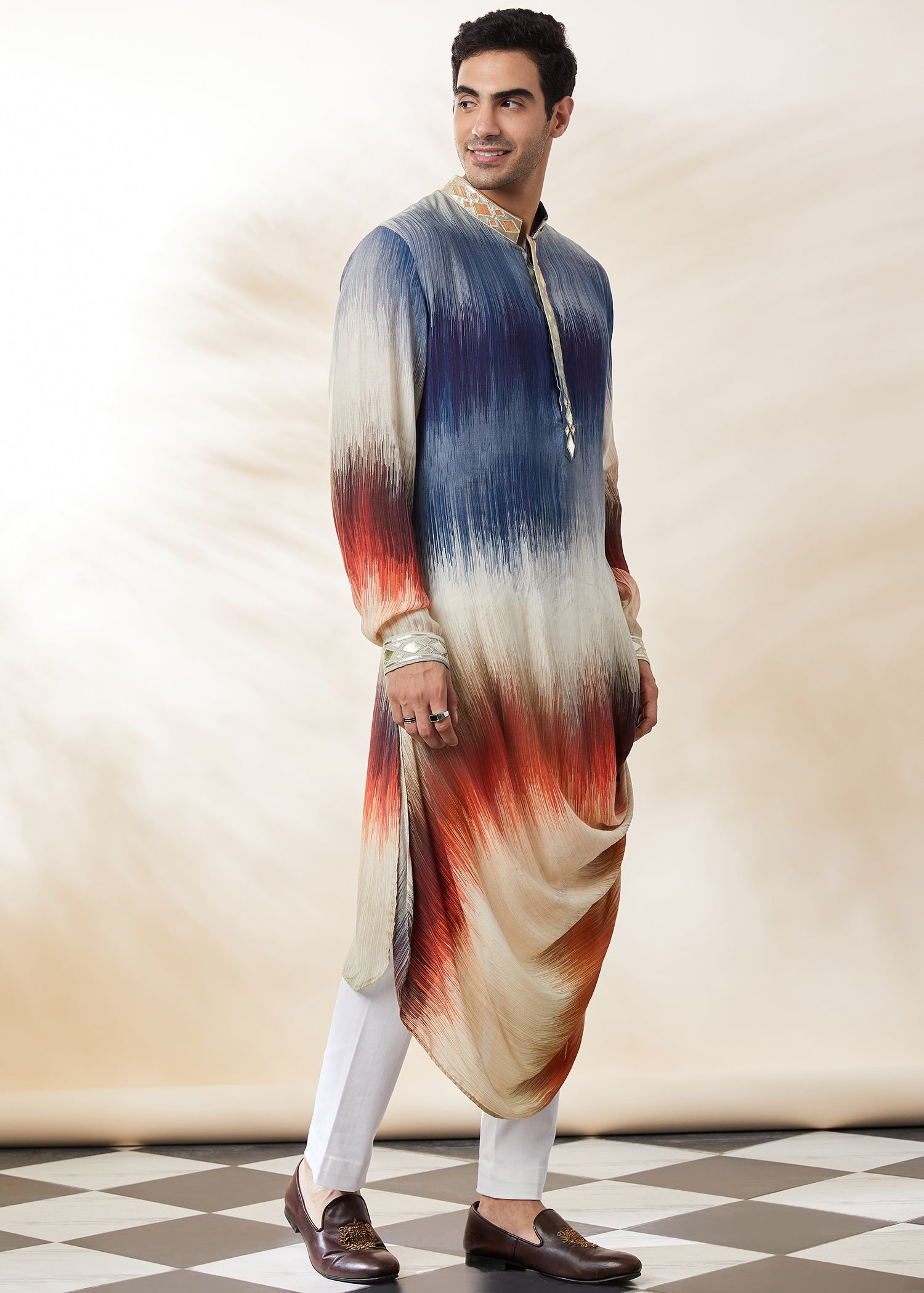 draped printed ombre kurta