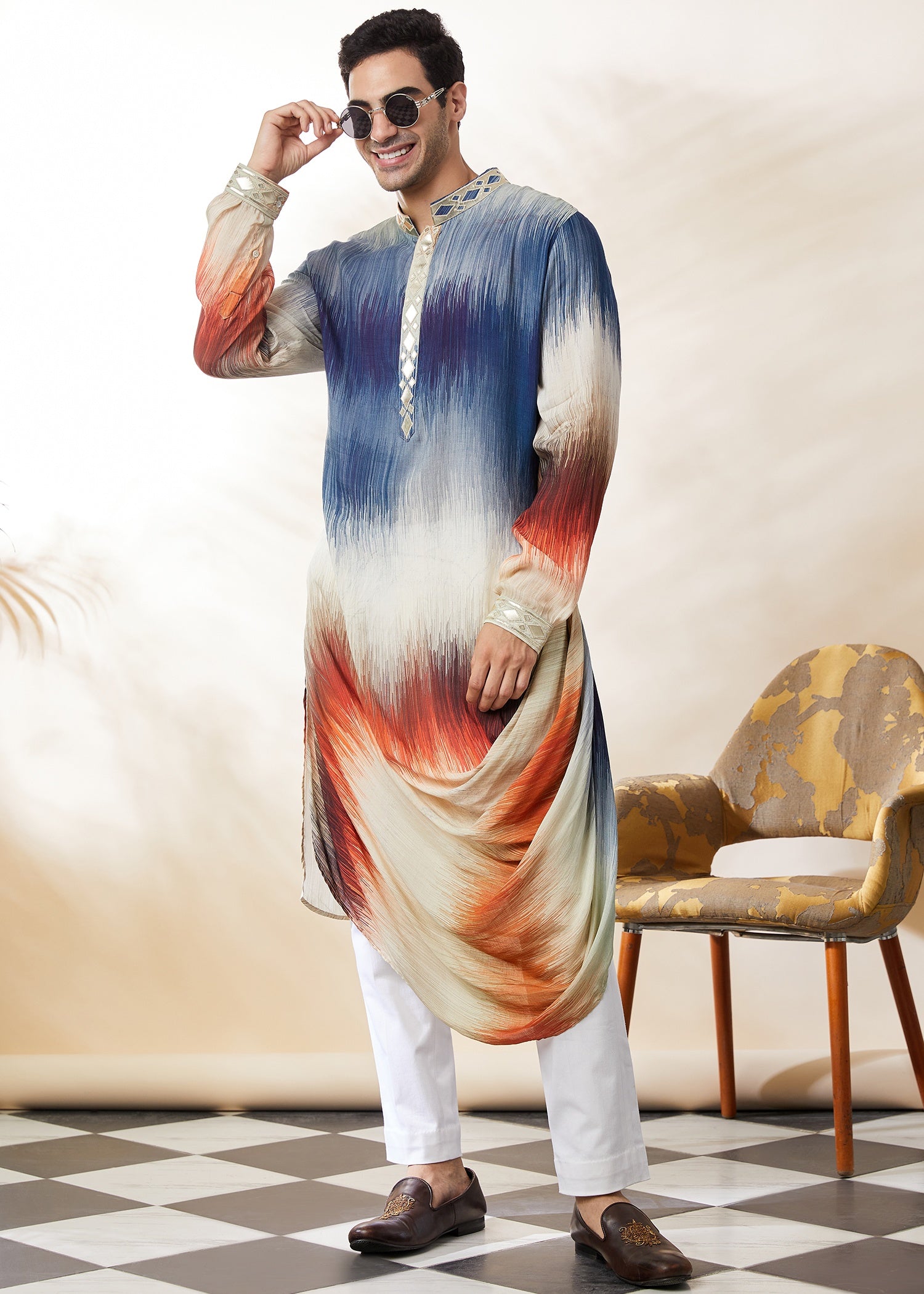 draped printed ombre kurta
