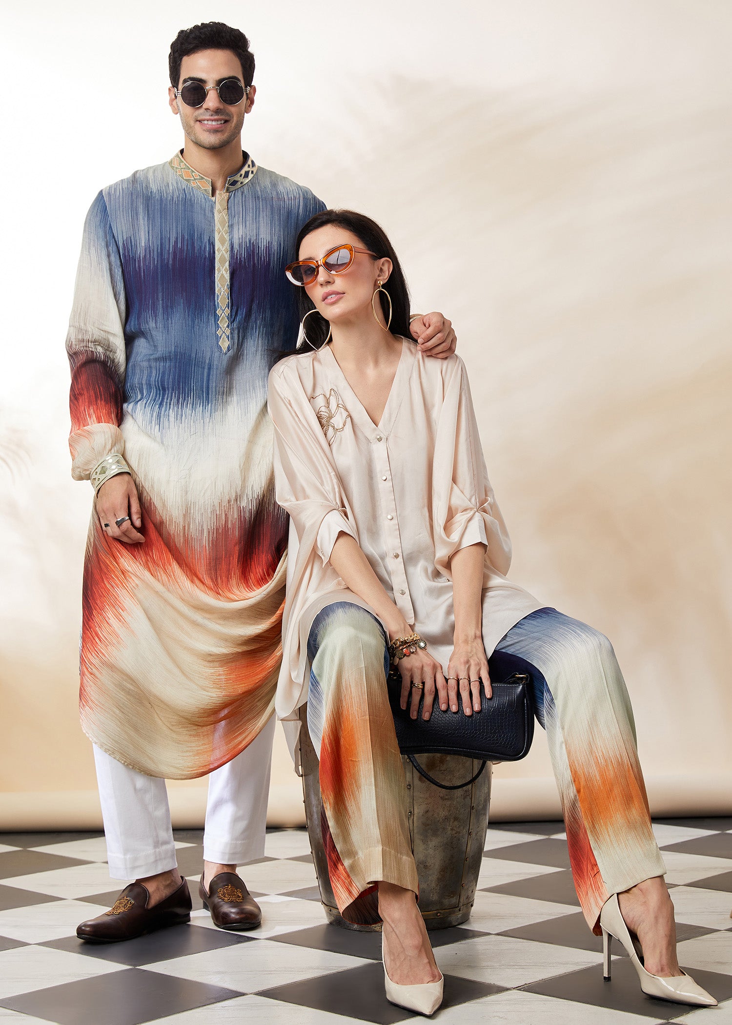 draped printed ombre kurta