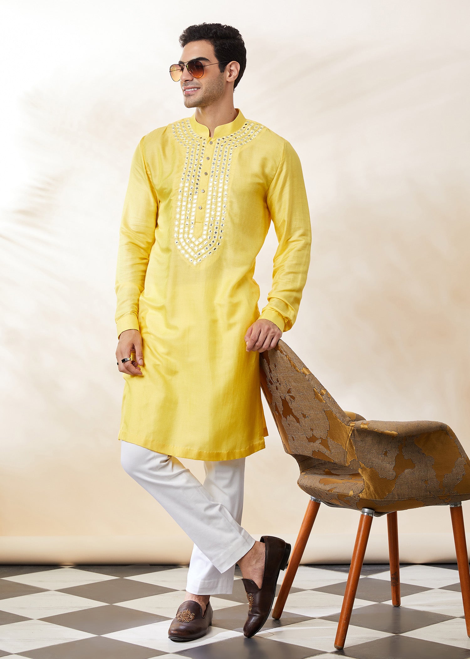 Yellow Glitter Printed kurta