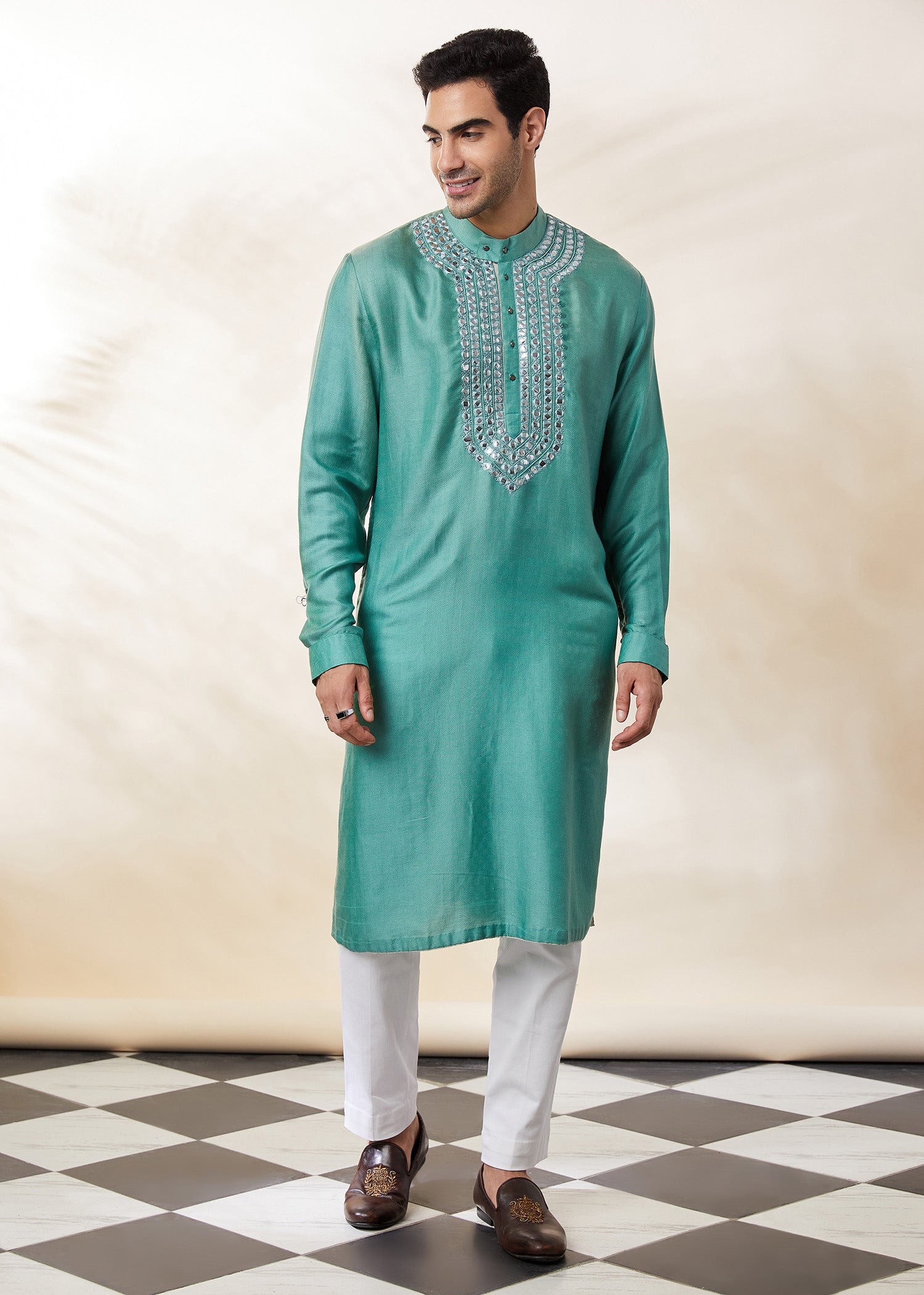 Sea Green Embroidered Kurta
