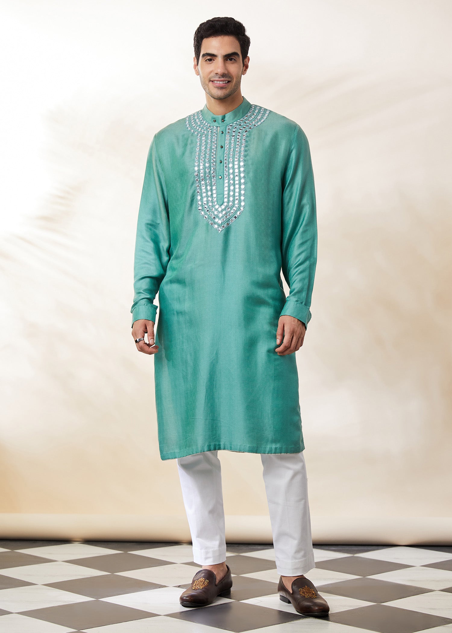 Sea Green Embroidered Kurta