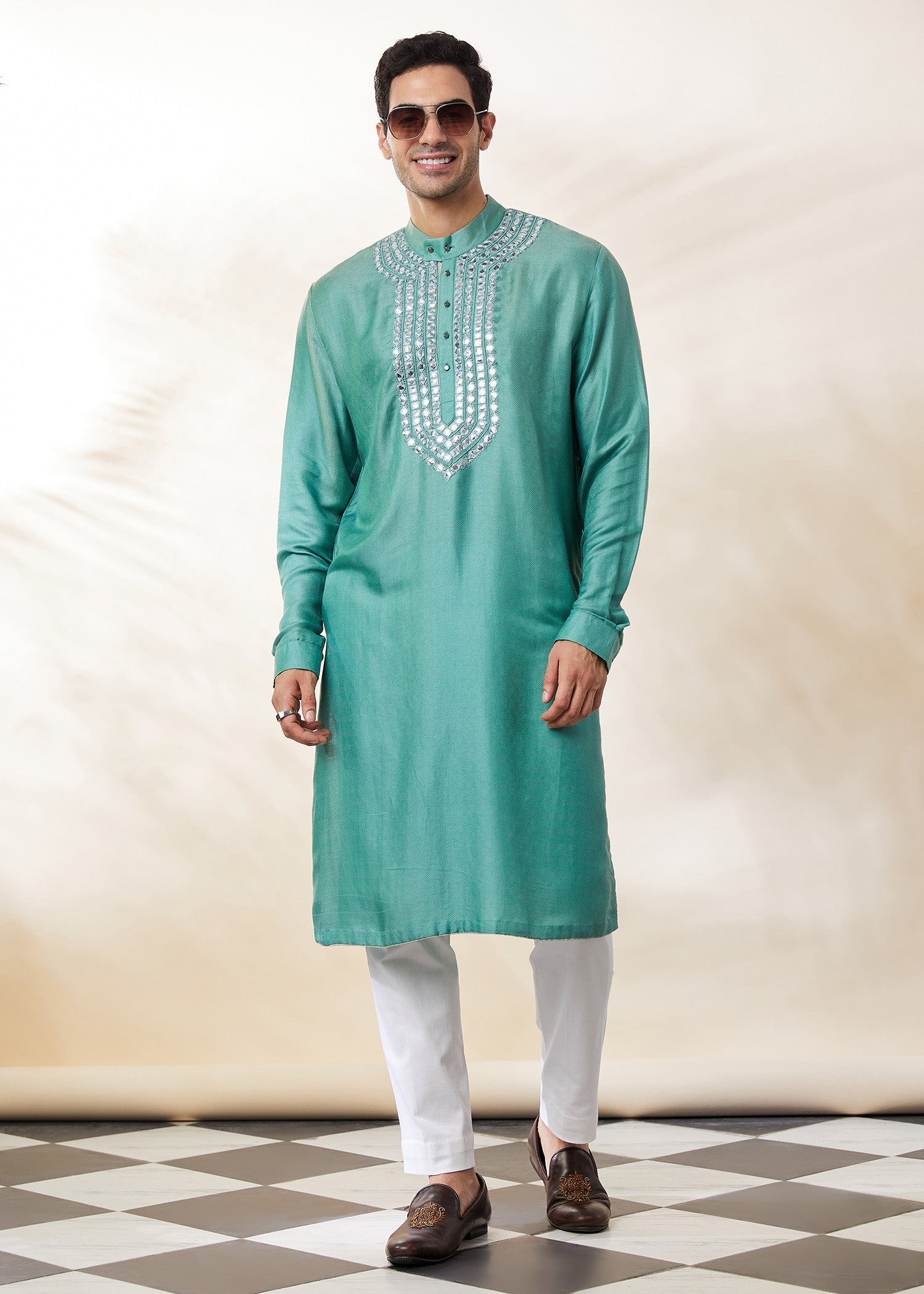 Sea Green Embroidered Kurta