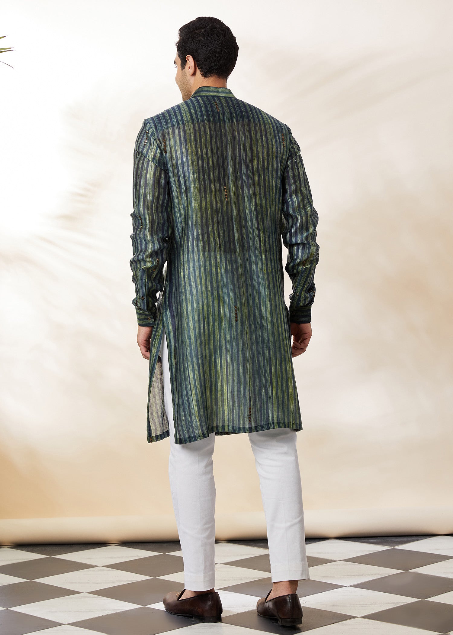 Shibori Kurta in Bottle Green