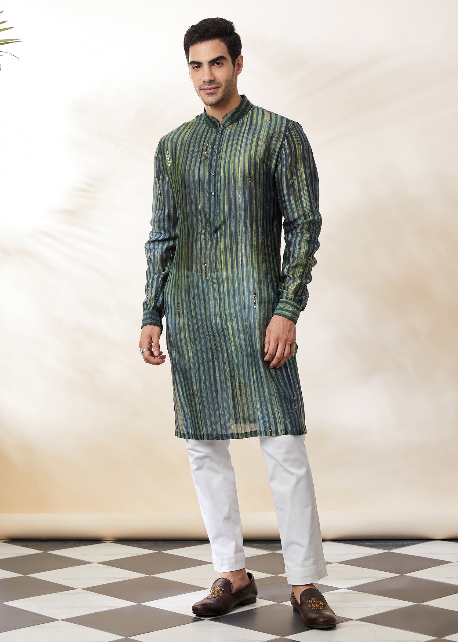 Shibori Kurta in Bottle Green