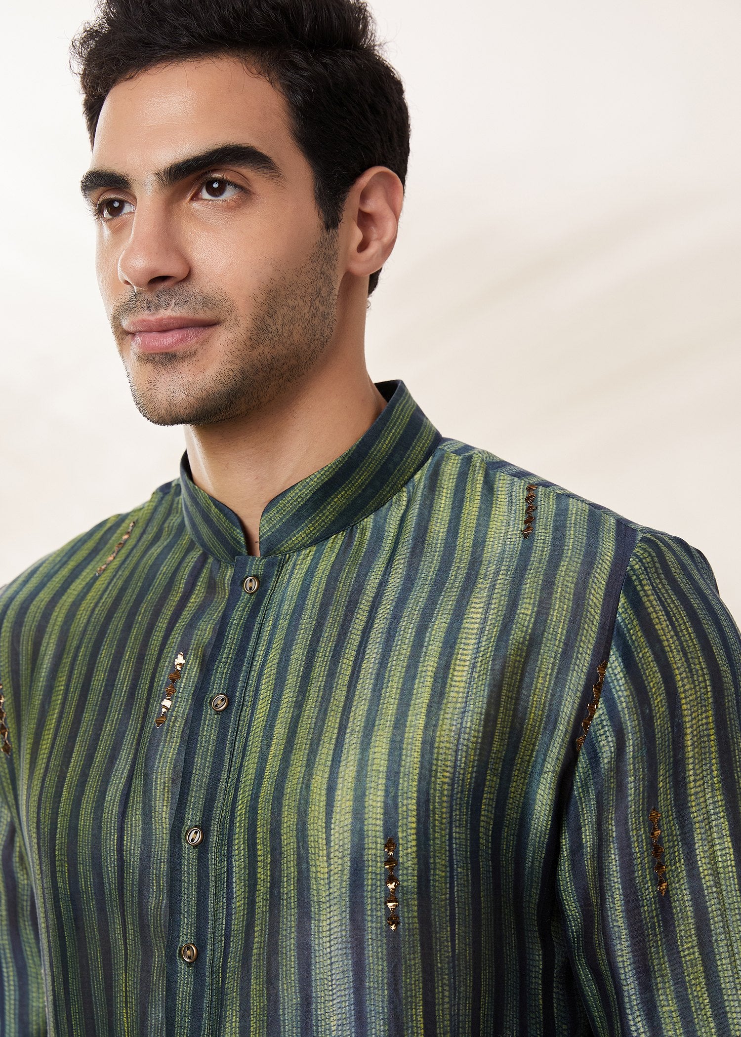 Shibori Kurta in Bottle Green