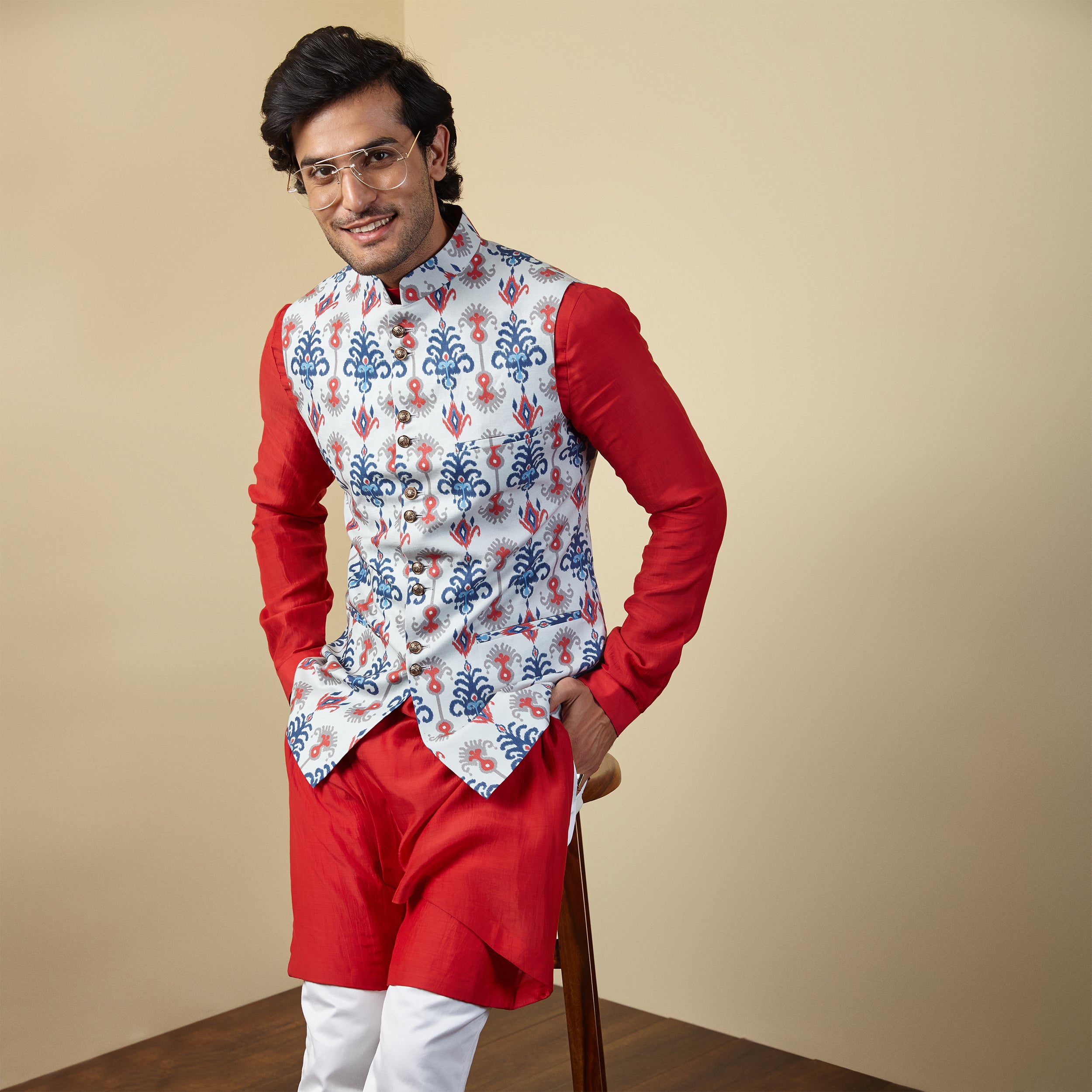 Linen Ikat Nehru Jacket