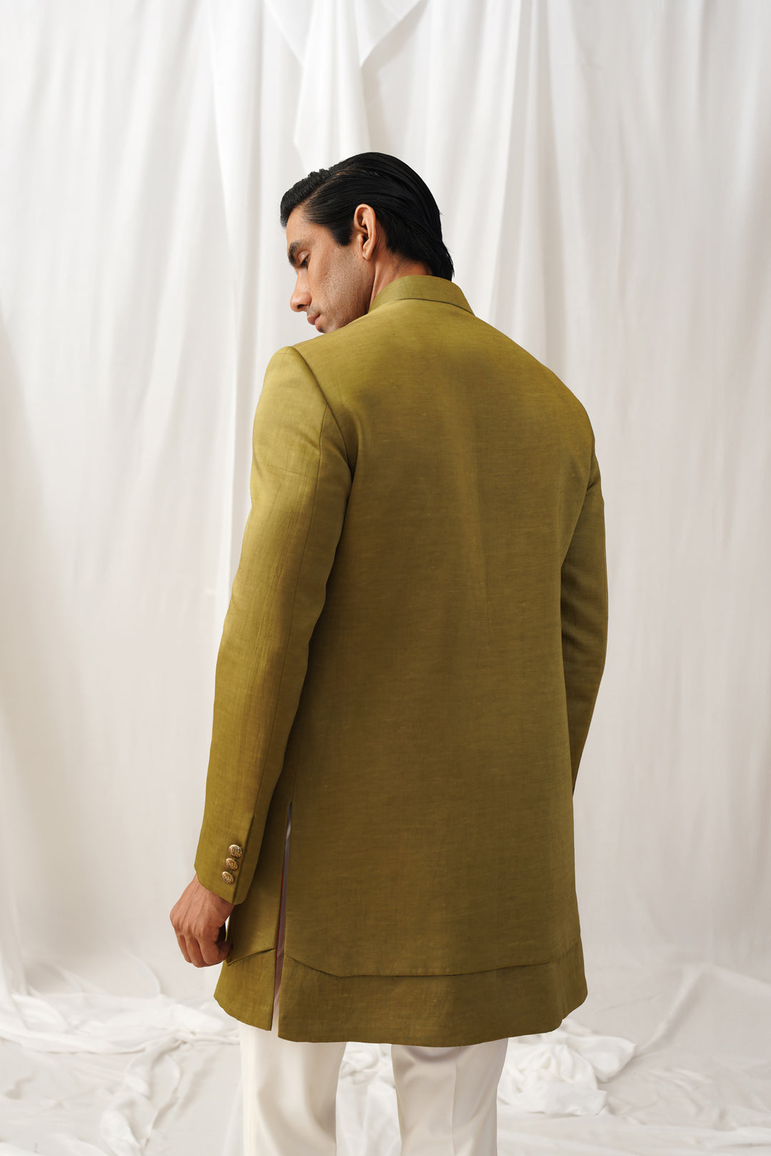 Green-gold Achkan with Kurta-Pyjama Pants