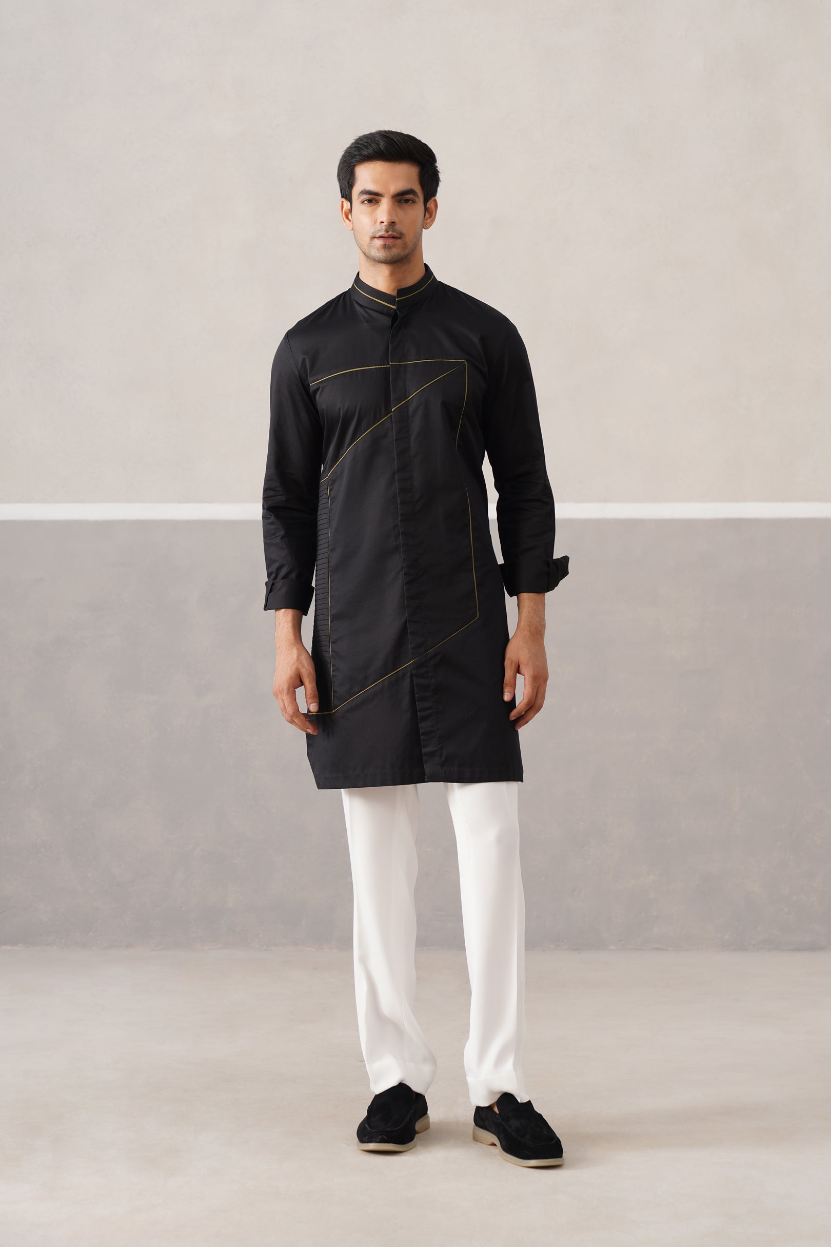 3-d box kurta black