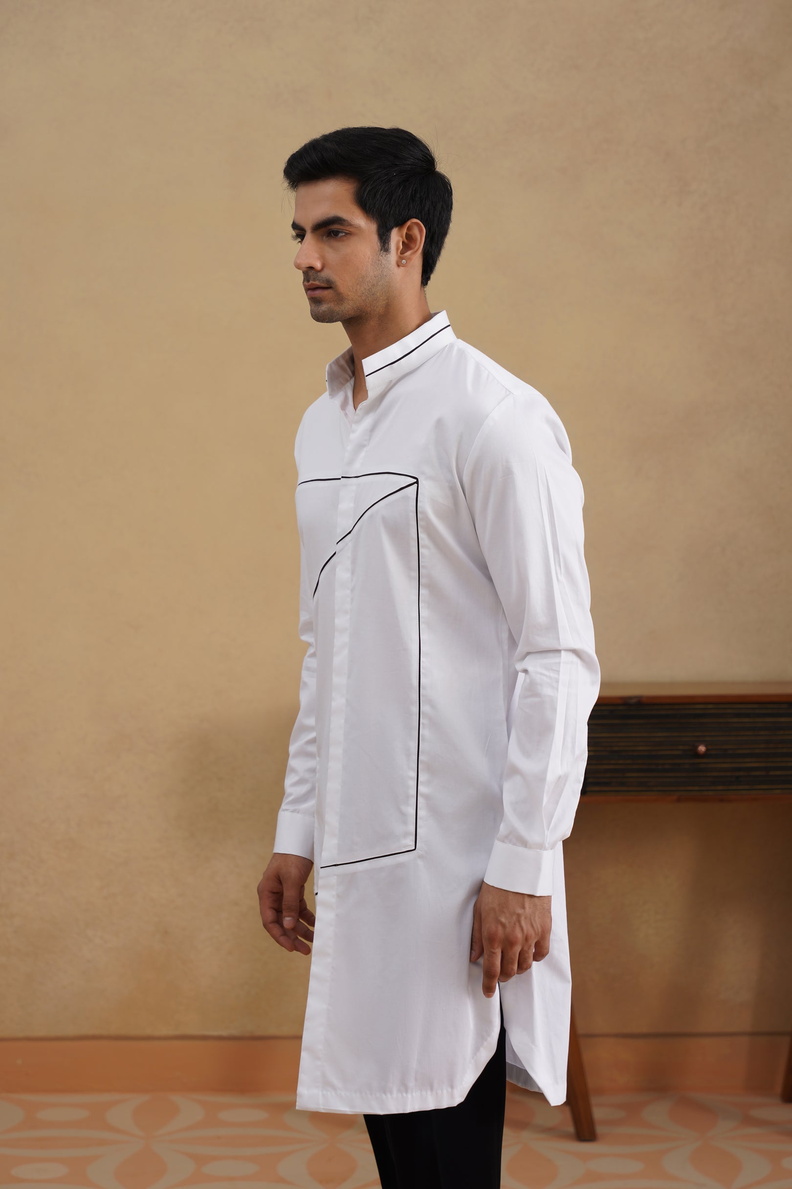3-d box kurta white