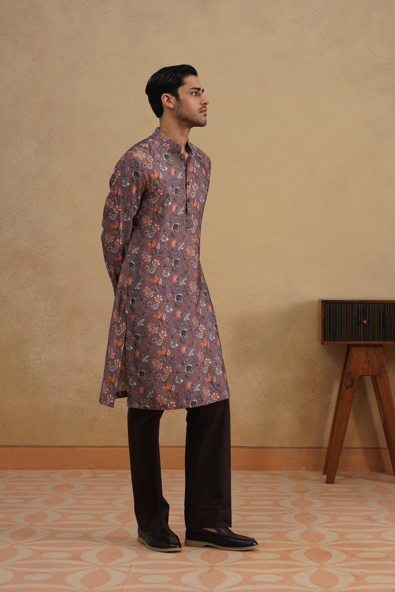 PURPLE-GREY FLORAL CALM KURTA