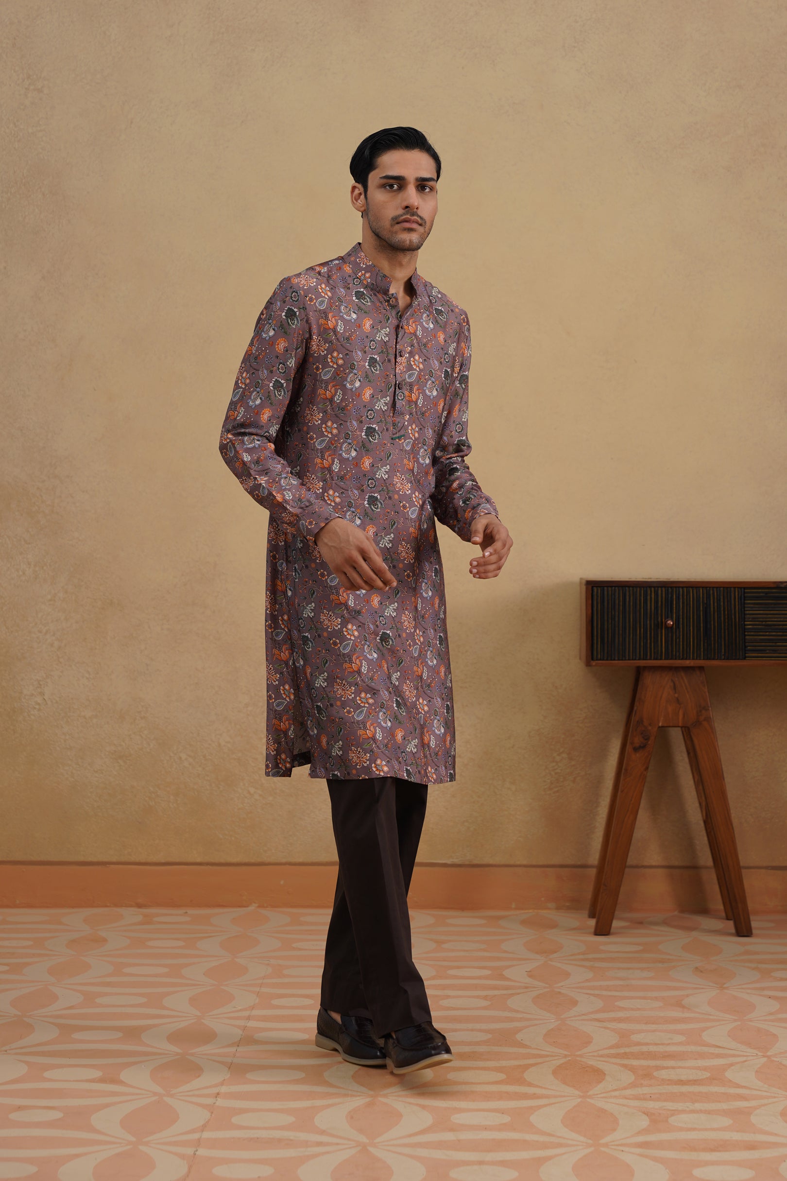 PURPLE-GREY FLORAL CALM KURTA