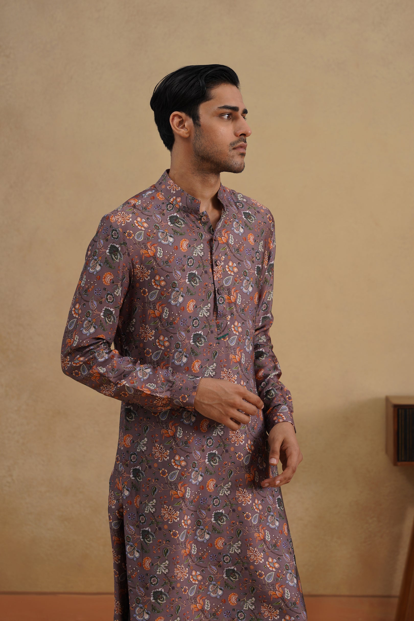PURPLE-GREY FLORAL CALM KURTA