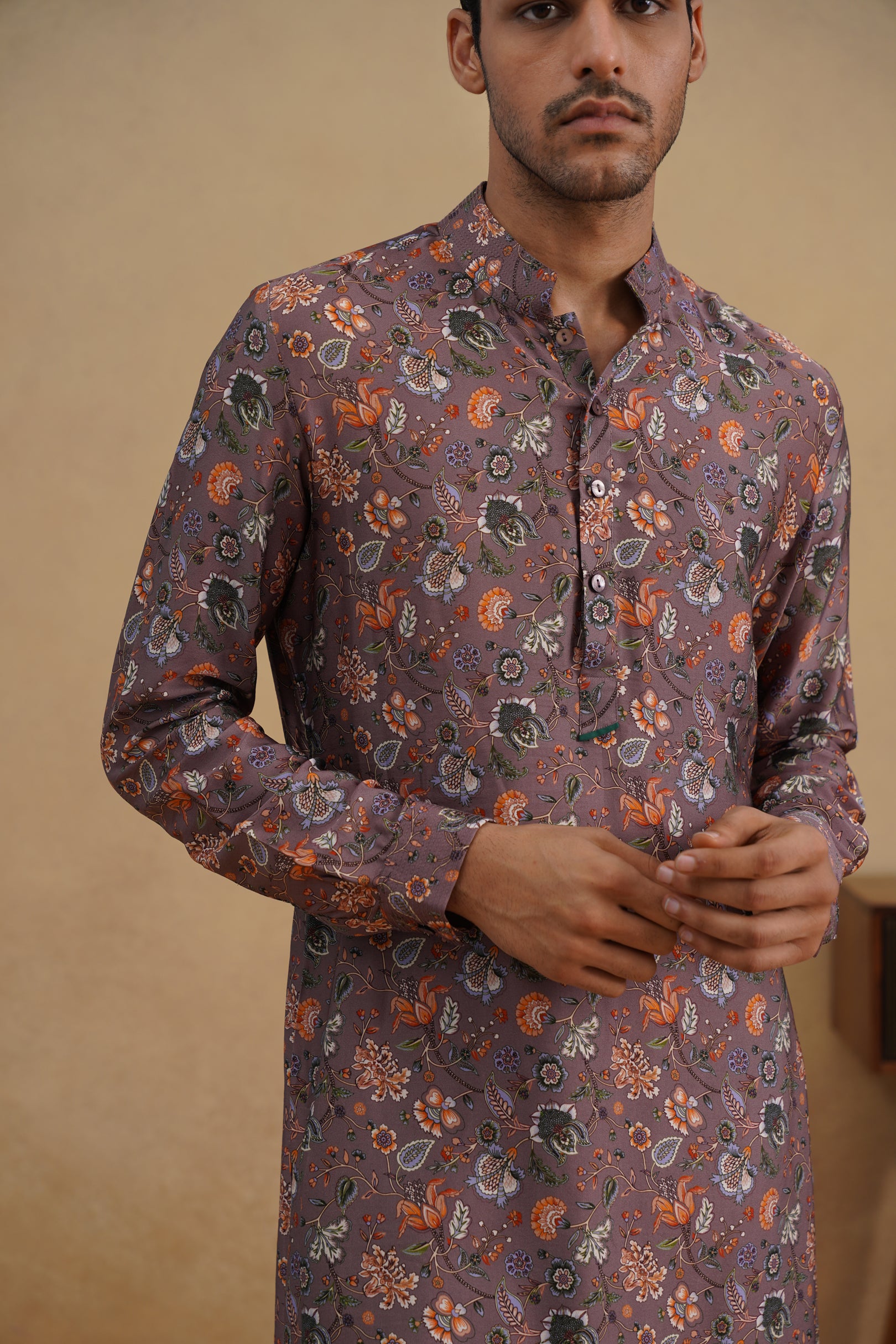 PURPLE-GREY FLORAL CALM KURTA