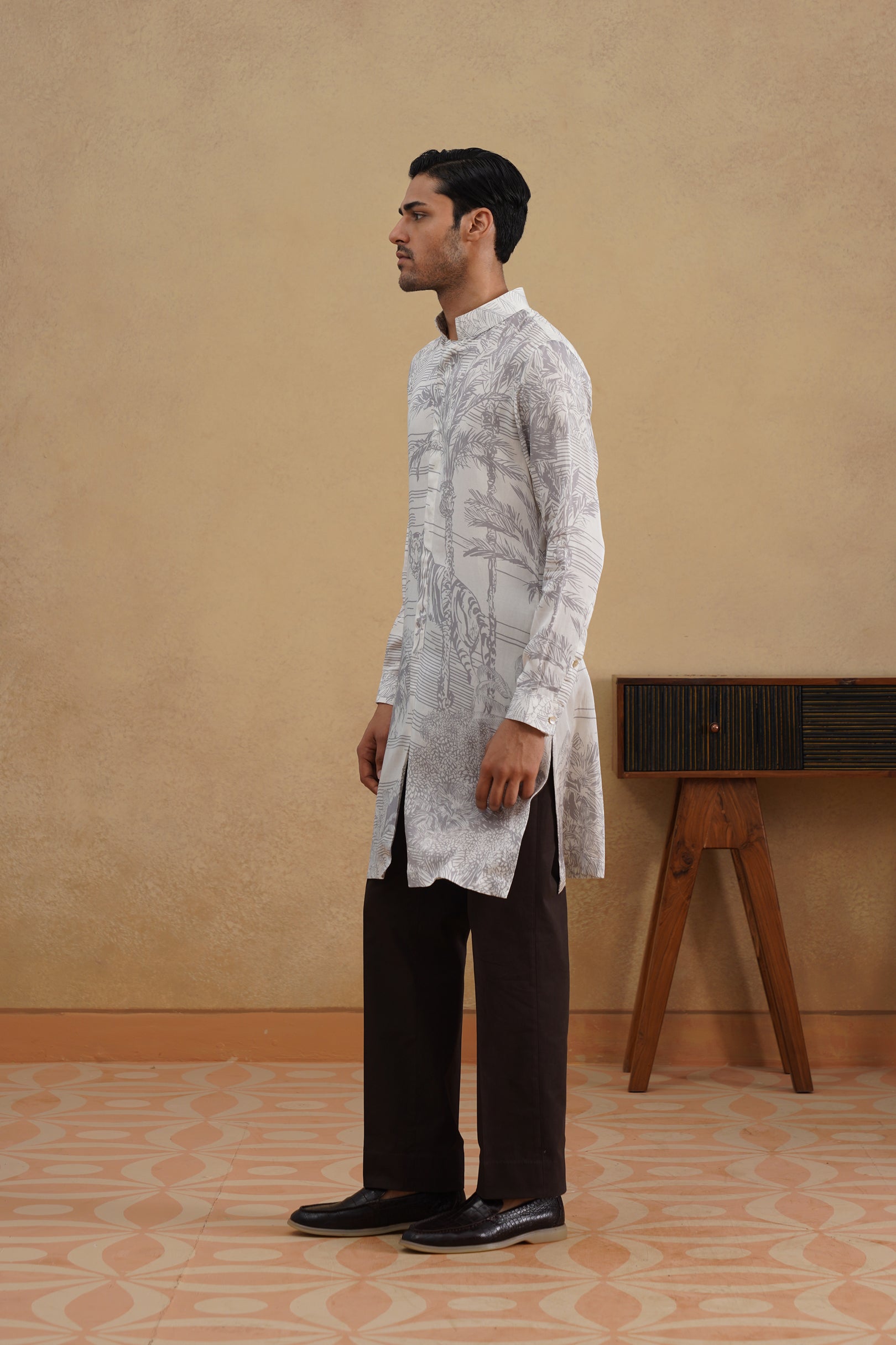 STENCIL KURTA(GREY/SILVER)