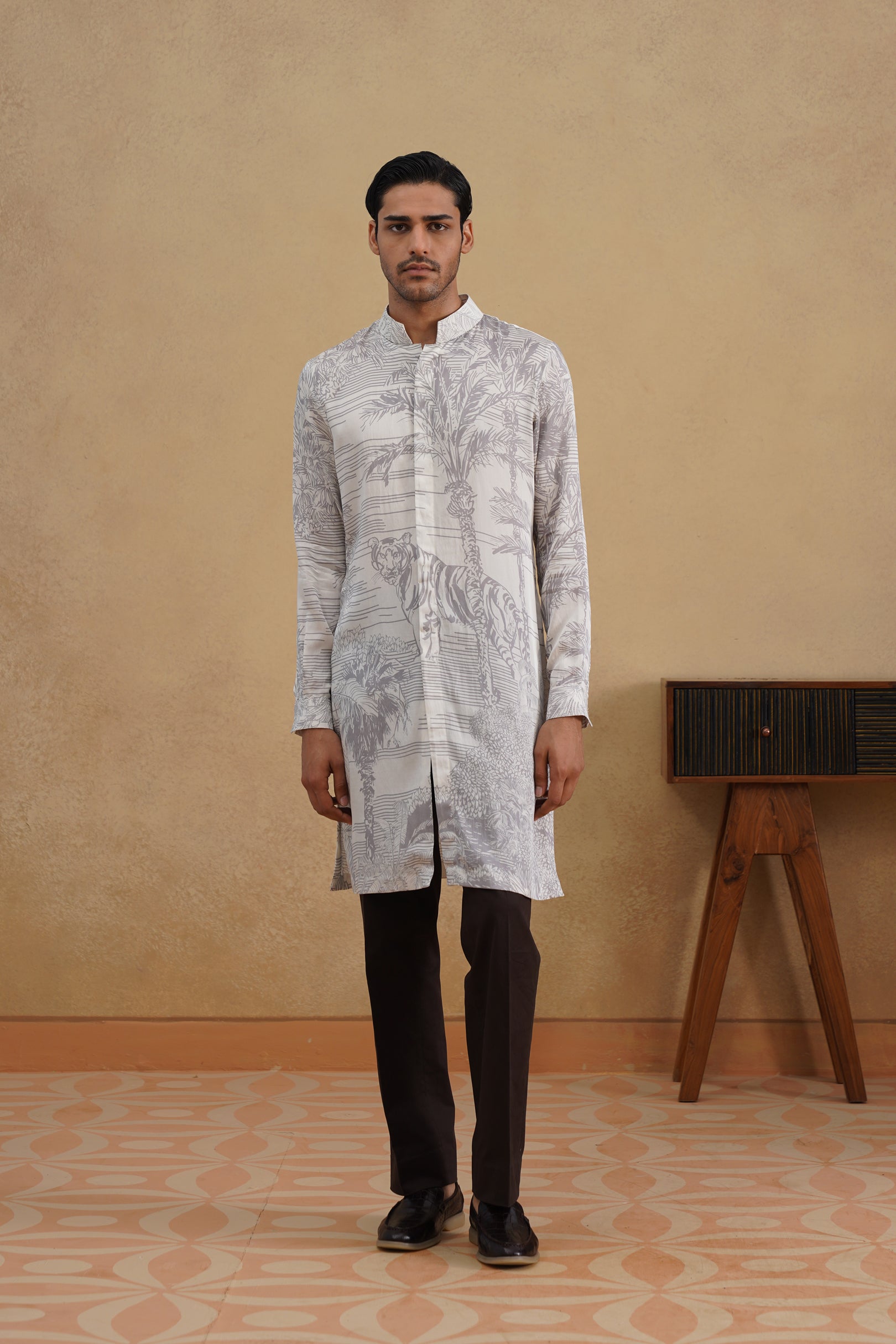 STENCIL KURTA(GREY/SILVER)