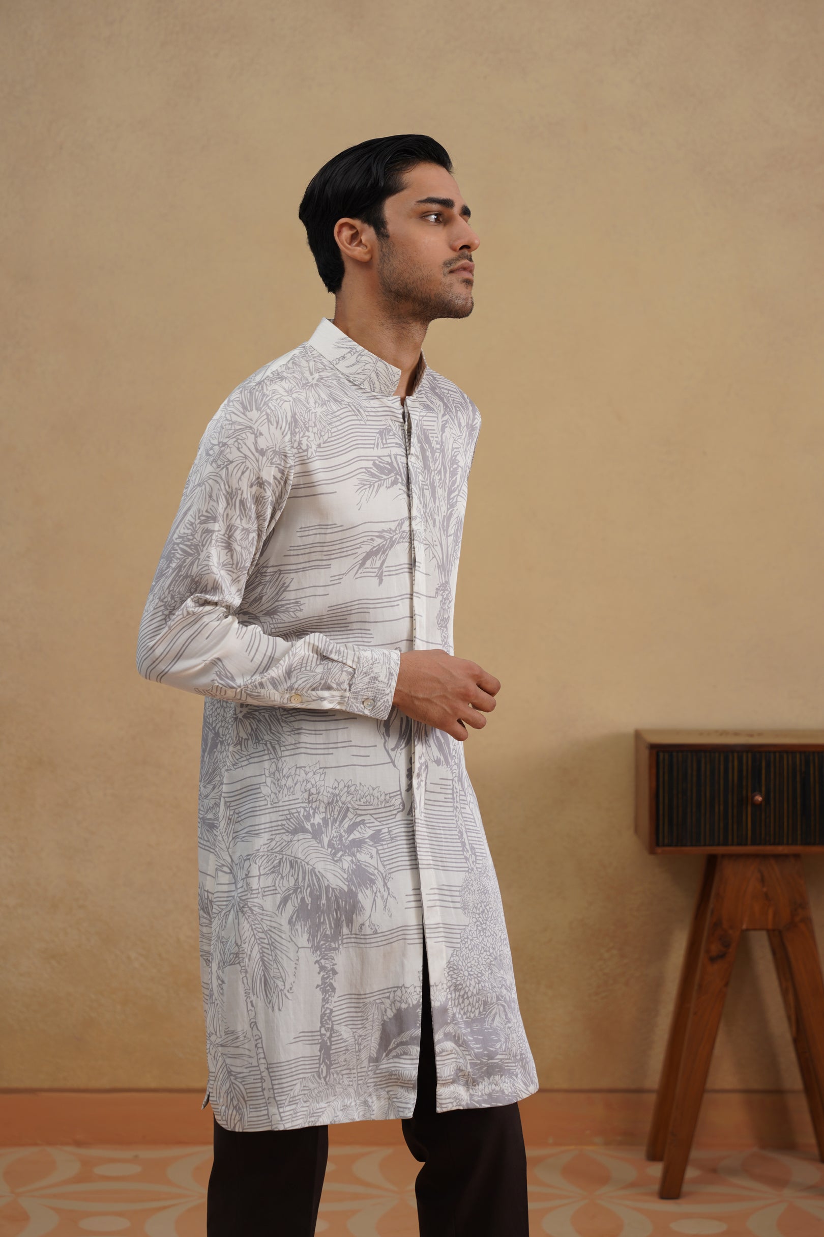 STENCIL KURTA(GREY/SILVER)