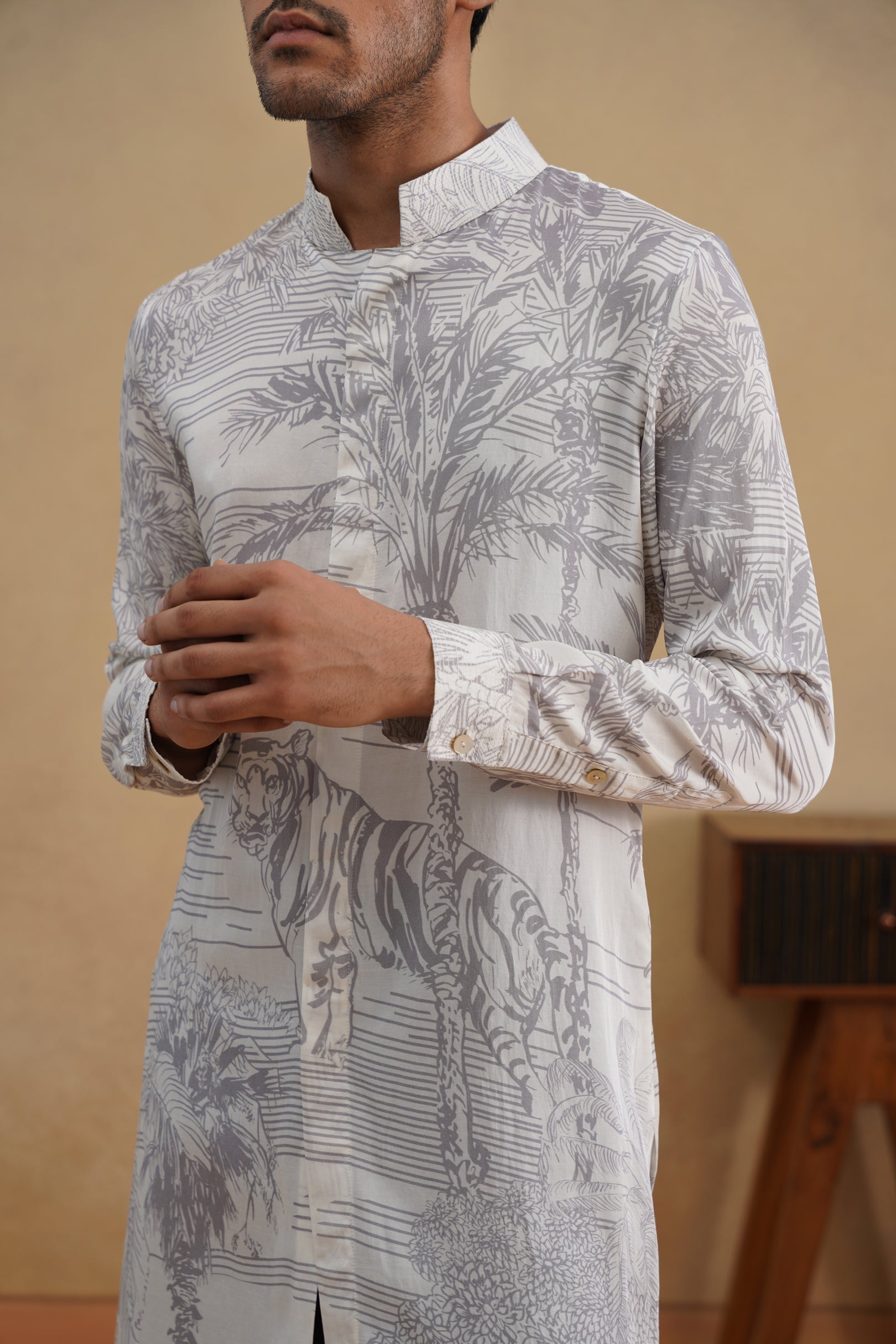 STENCIL KURTA(GREY/SILVER)