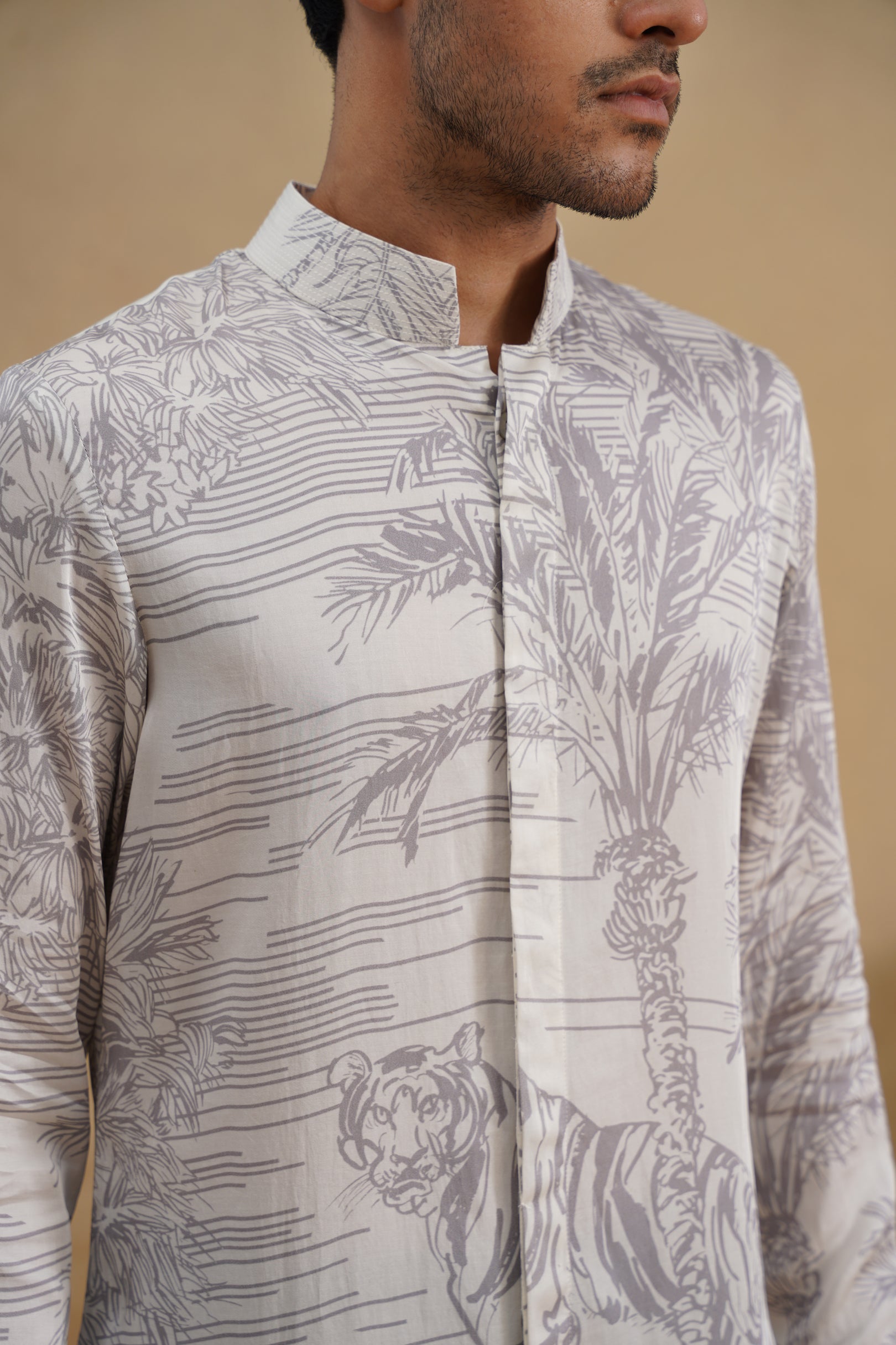 STENCIL KURTA(GREY/SILVER)