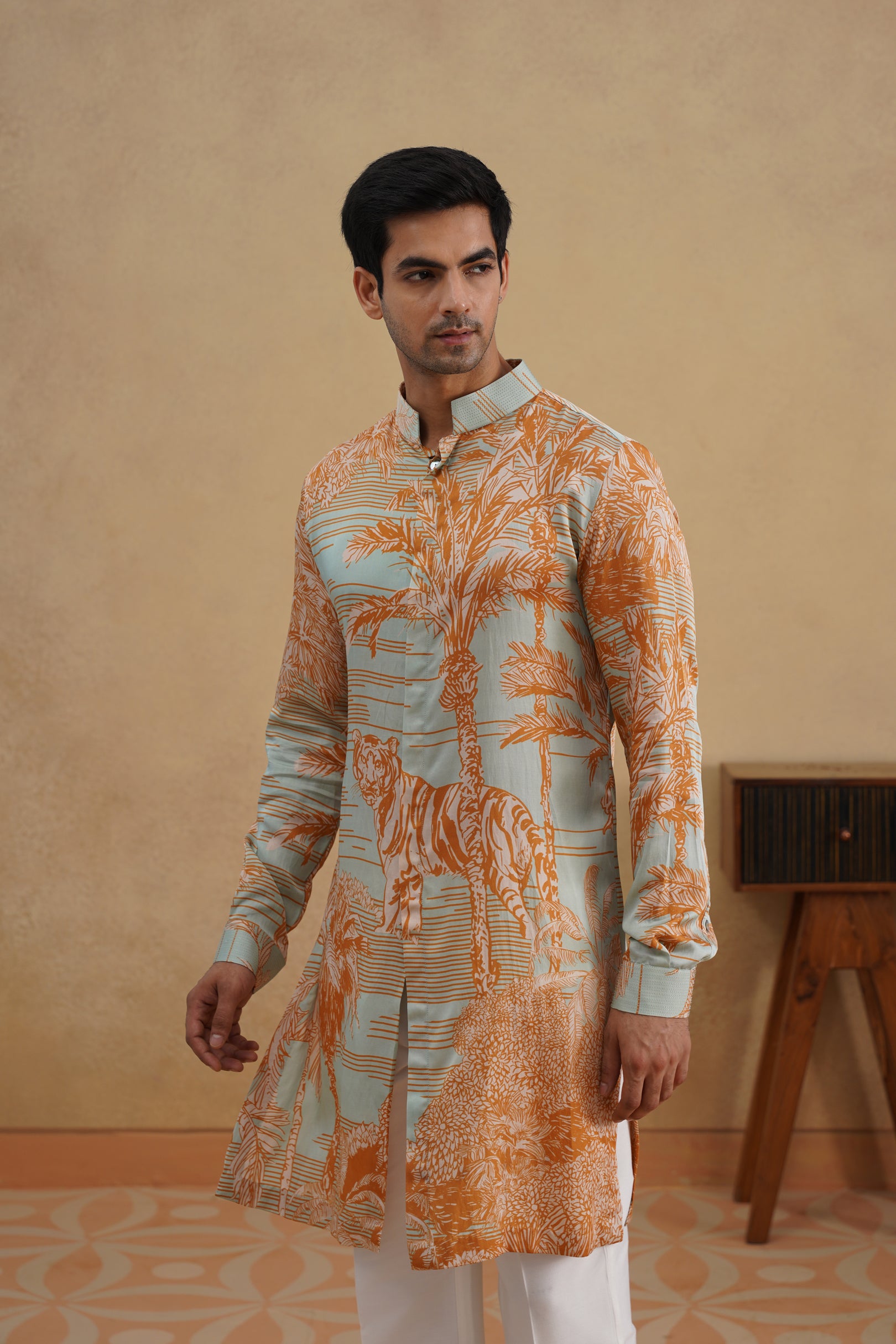 STENCIL KURTA(BLUE/TAN)