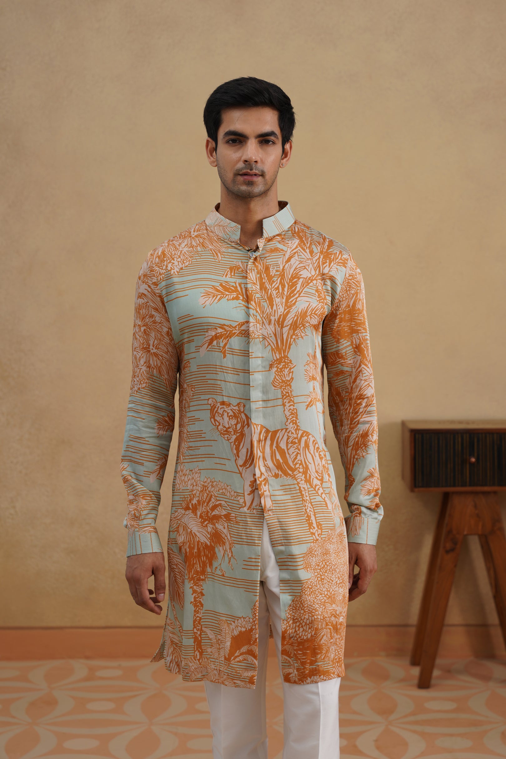 STENCIL KURTA(BLUE/TAN)