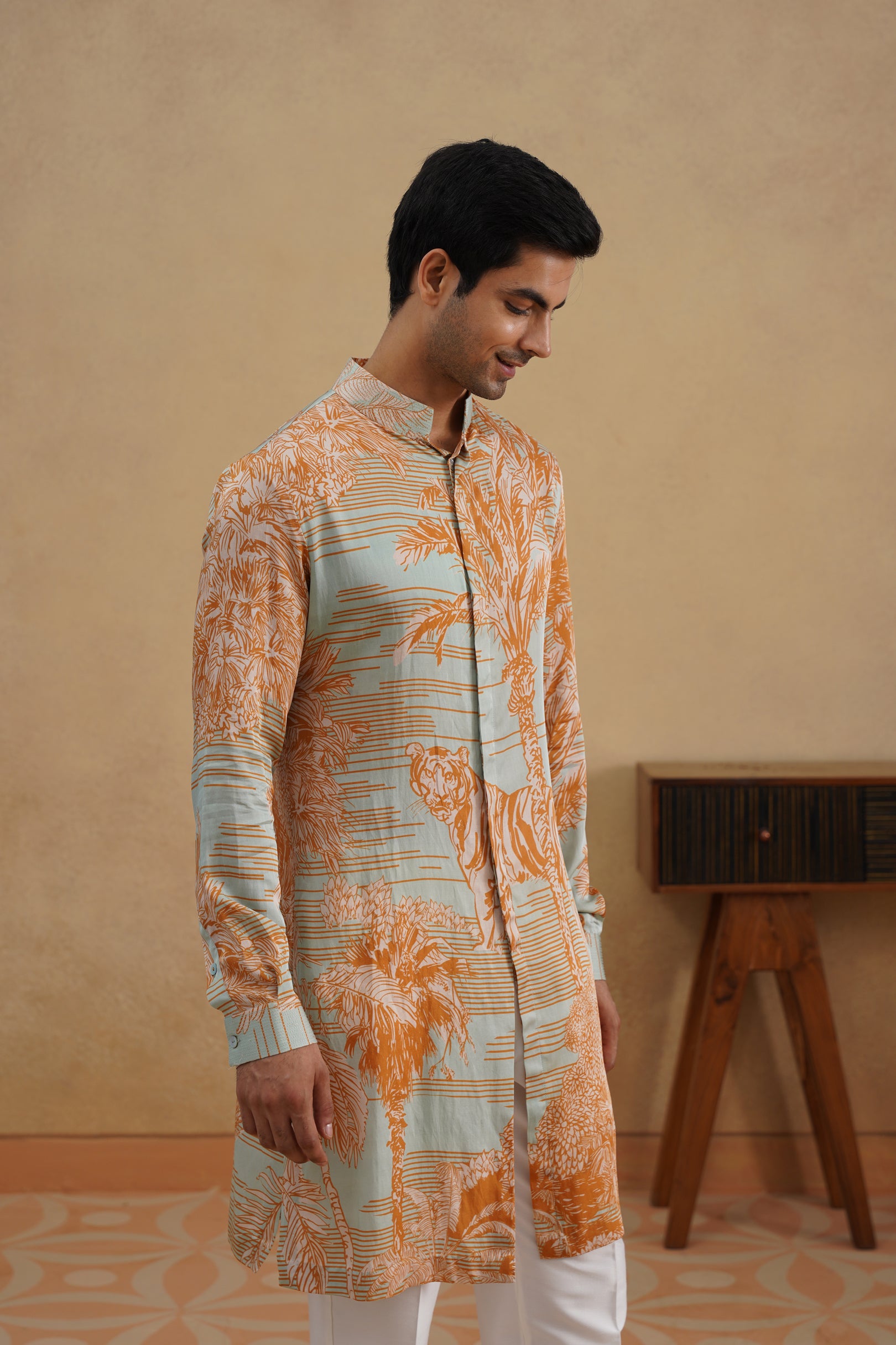 STENCIL KURTA(BLUE/TAN)