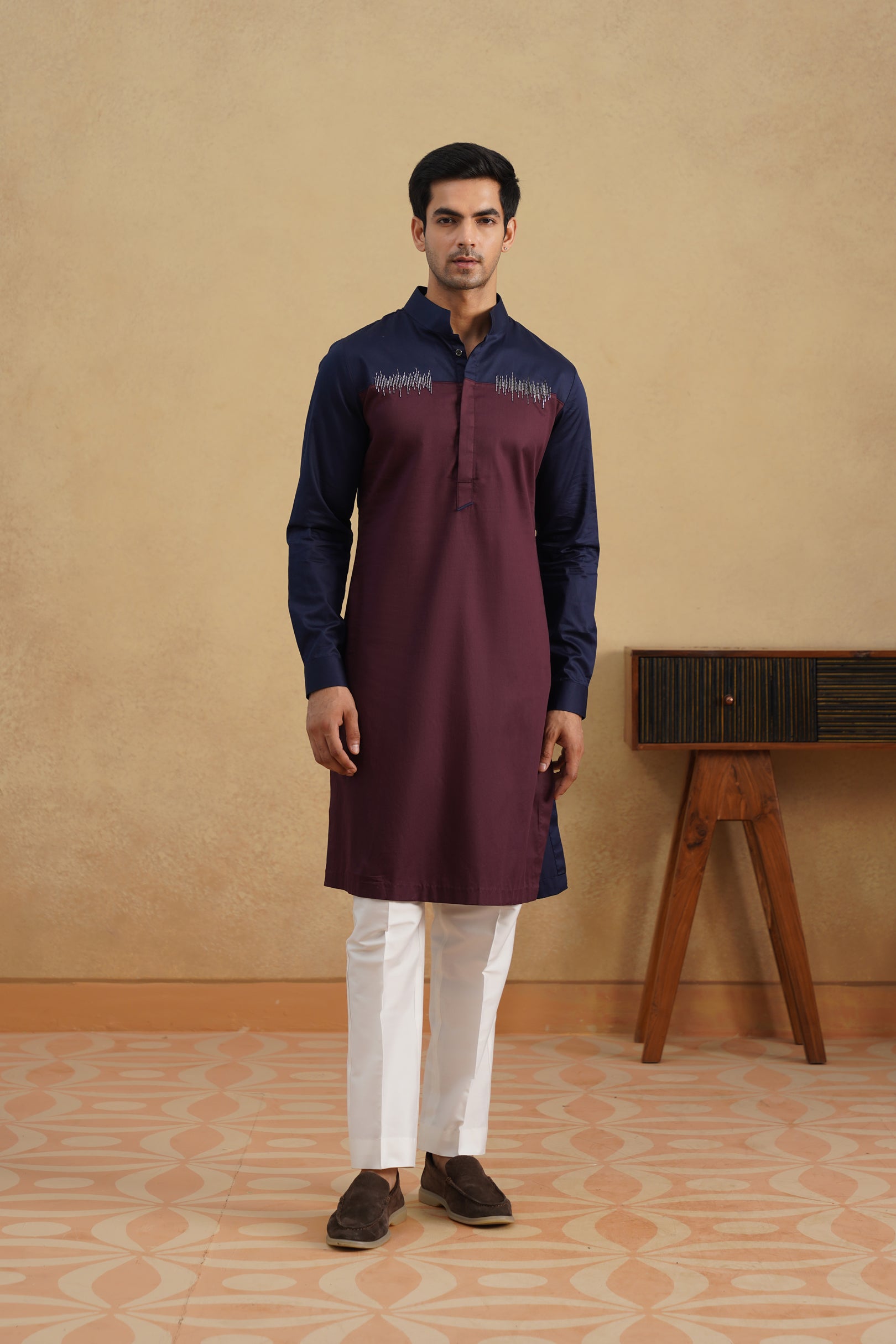 METAL BEAD KURTA (NAVY/PLUM)