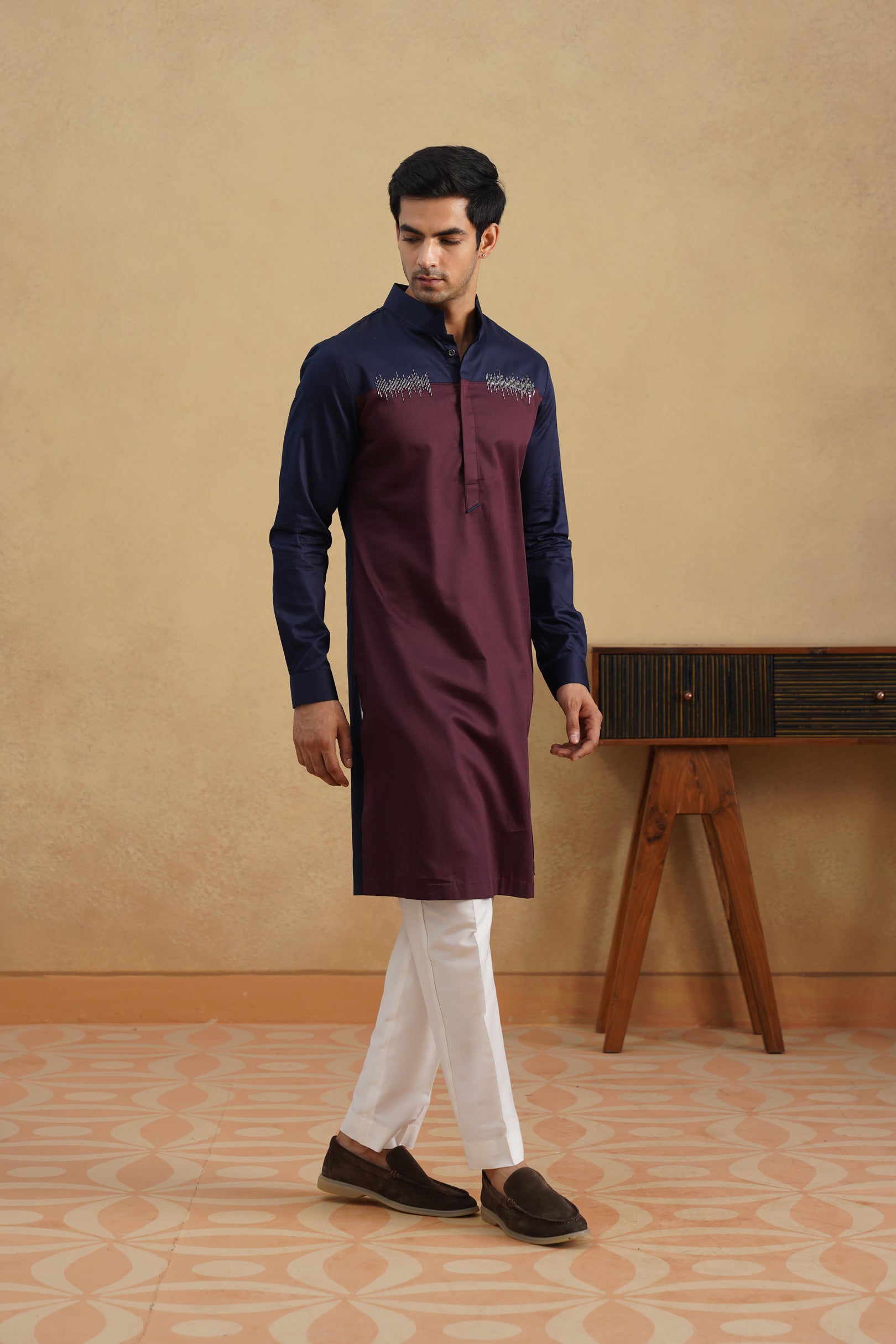 METAL BEAD KURTA (NAVY/PLUM)