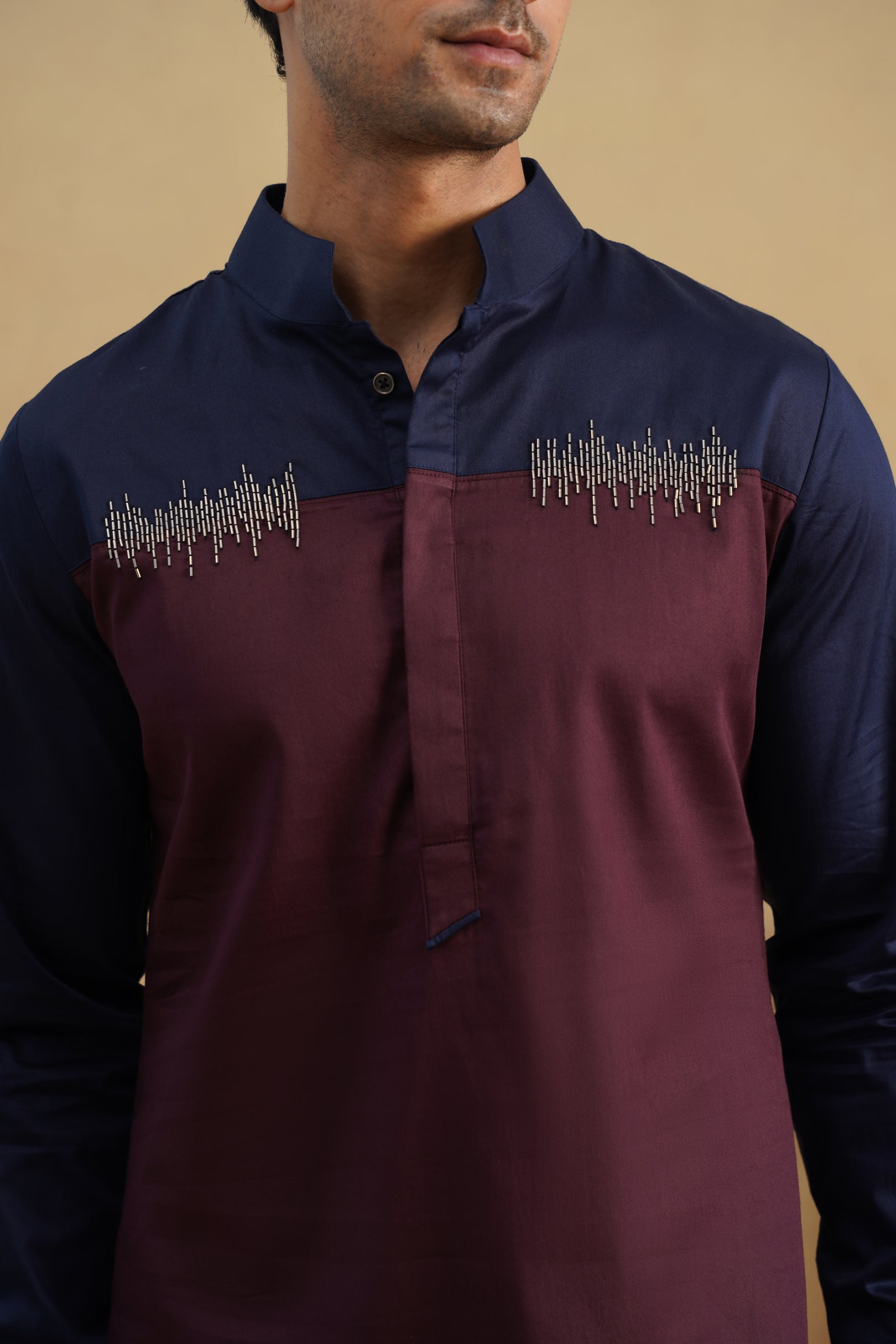 METAL BEAD KURTA (NAVY/PLUM)