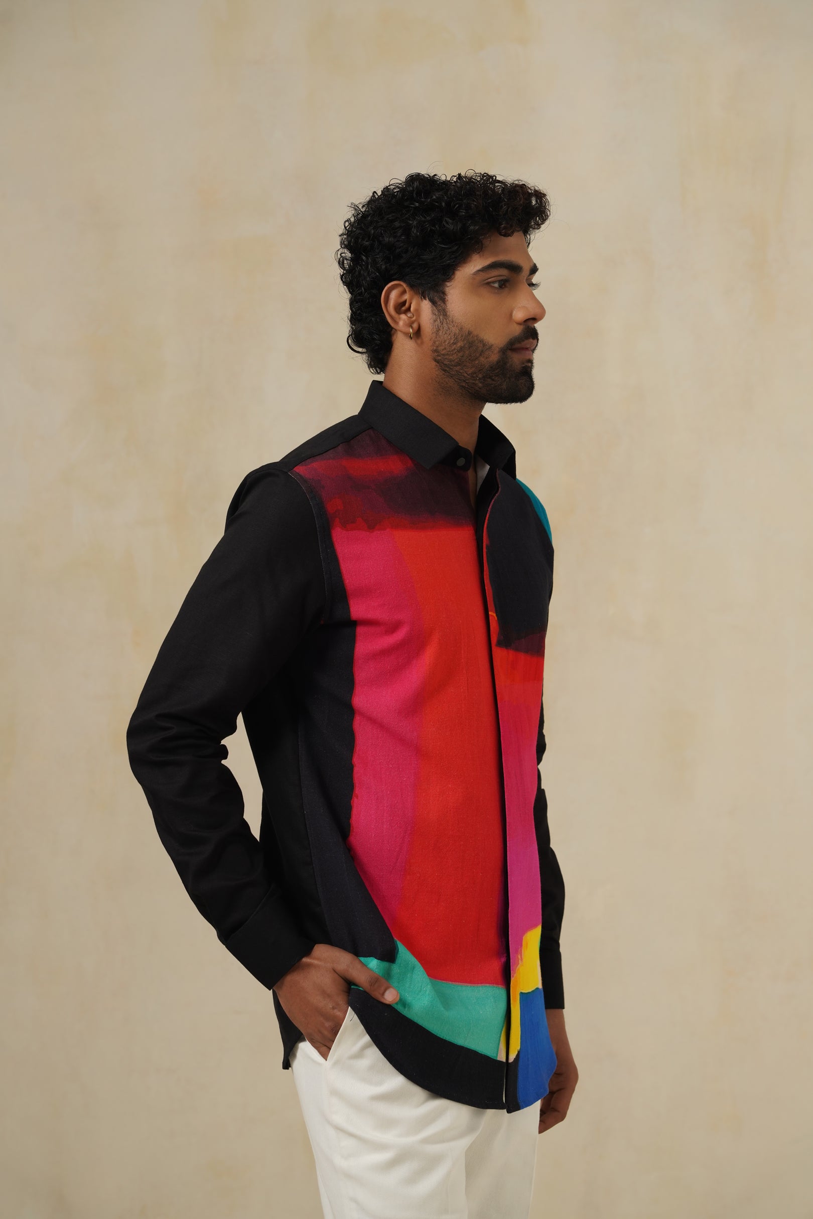 Noir Strokes | Men's Printed Cotton-Linen Shirt