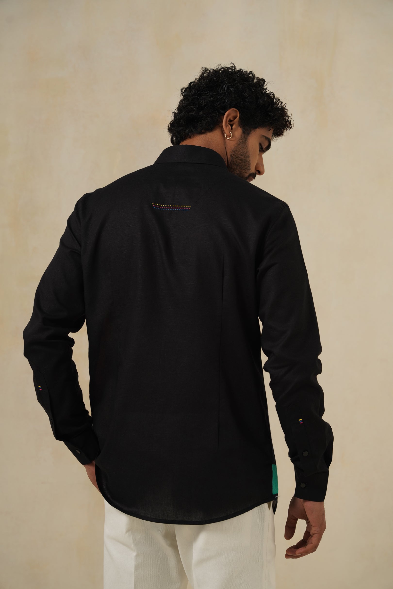 Noir Strokes | Men's Printed Cotton-Linen Shirt