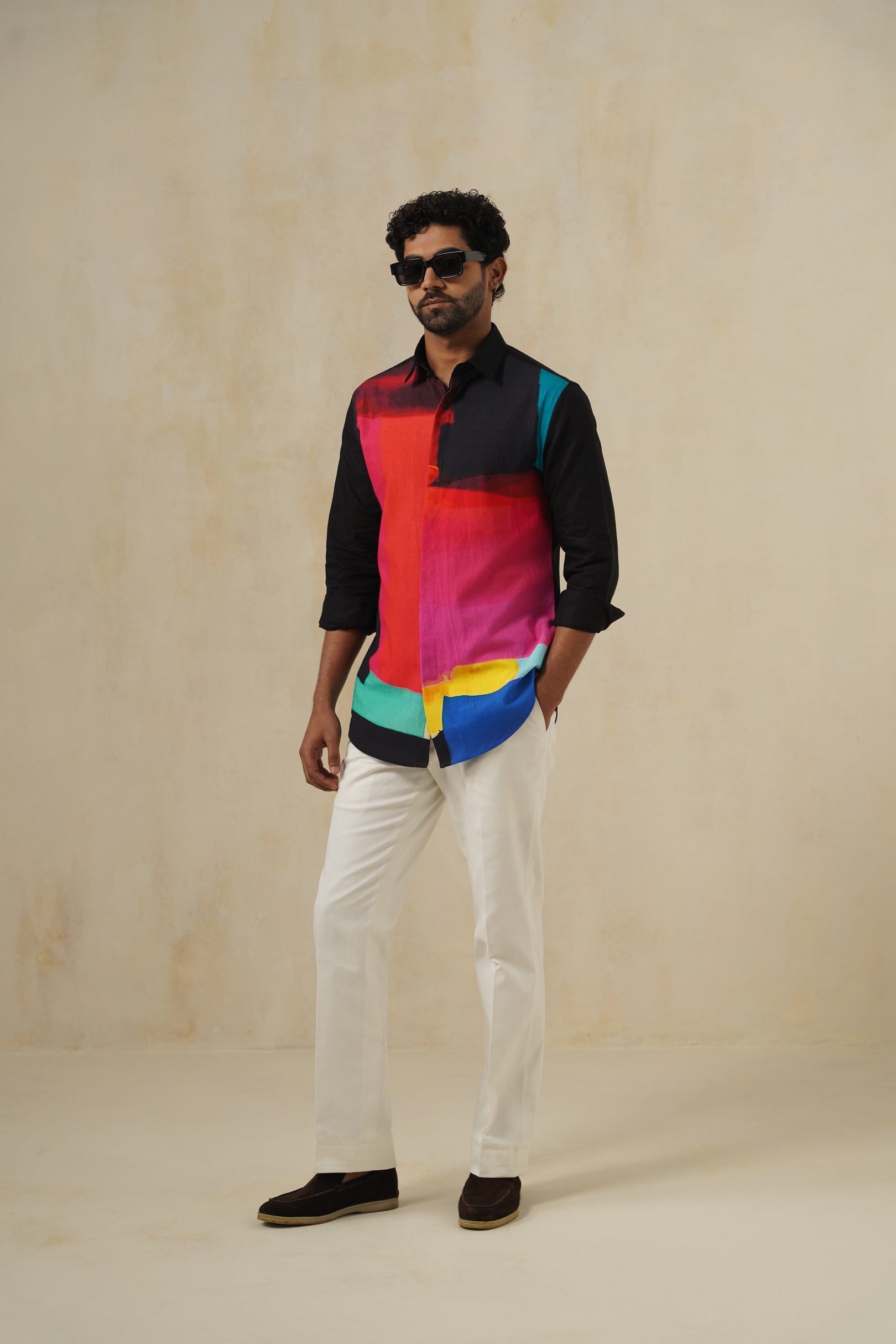 Noir Strokes | Men's Printed Cotton-Linen Shirt