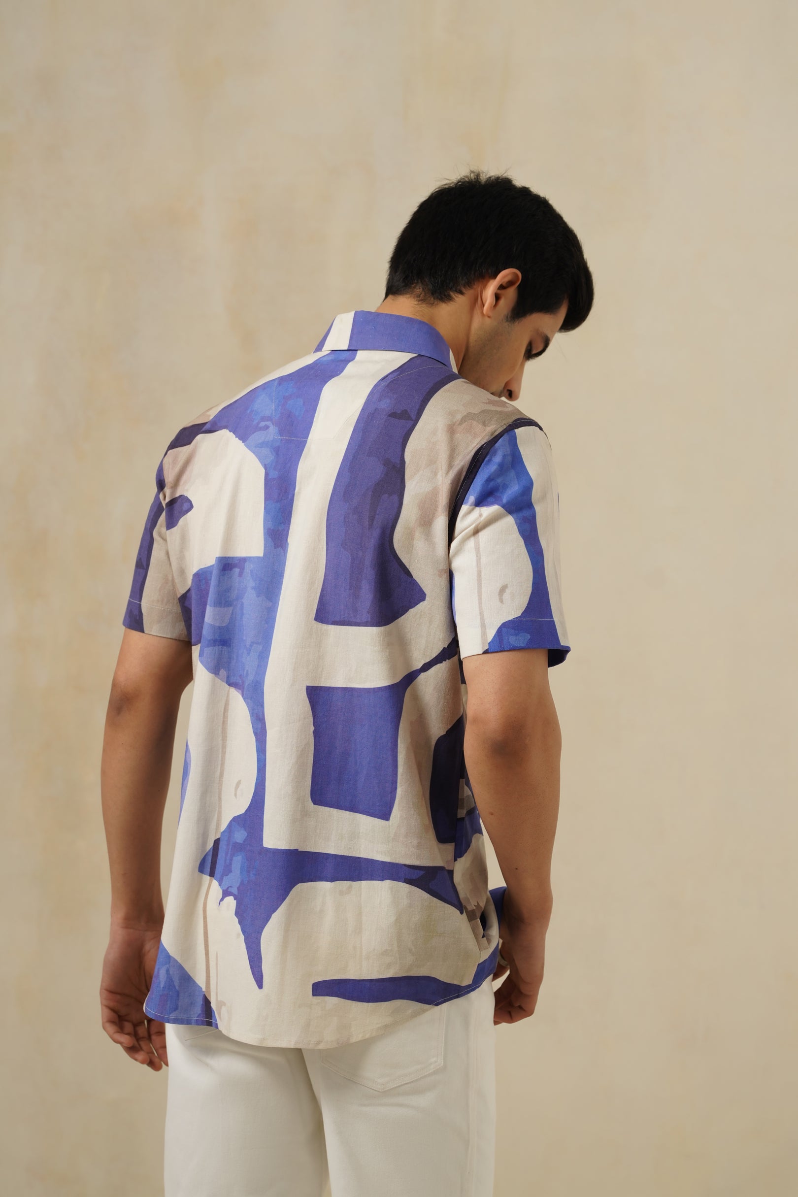 Blue Canvas | Men's Printed Cotton-Linen Shirt