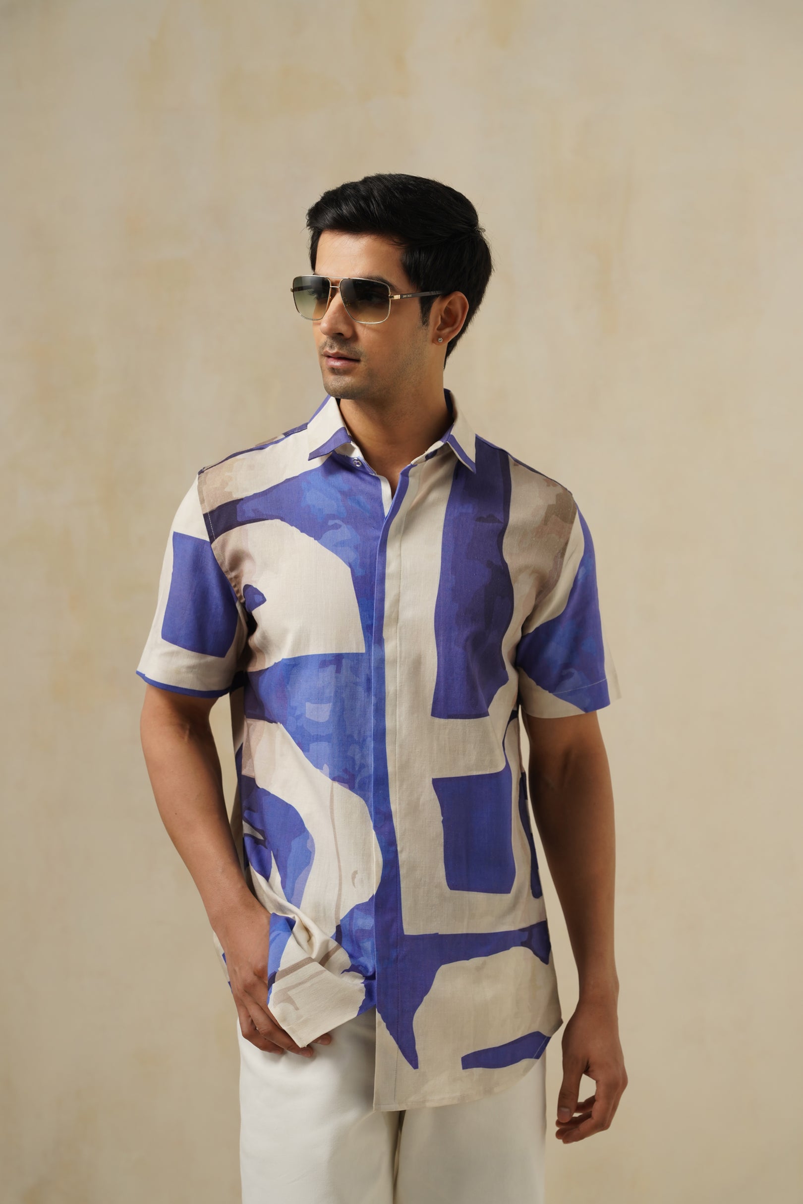 Blue Canvas | Men's Printed Cotton-Linen Shirt