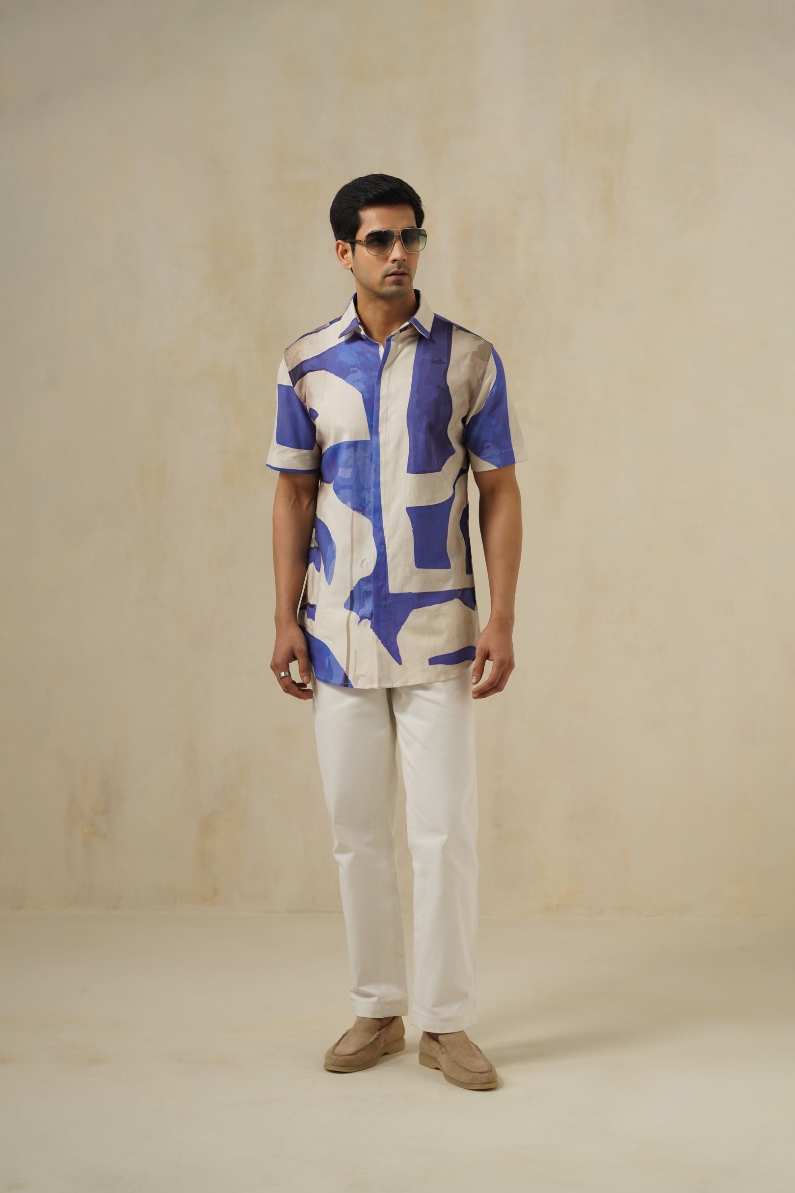 Blue Canvas | Men's Printed Cotton-Linen Shirt