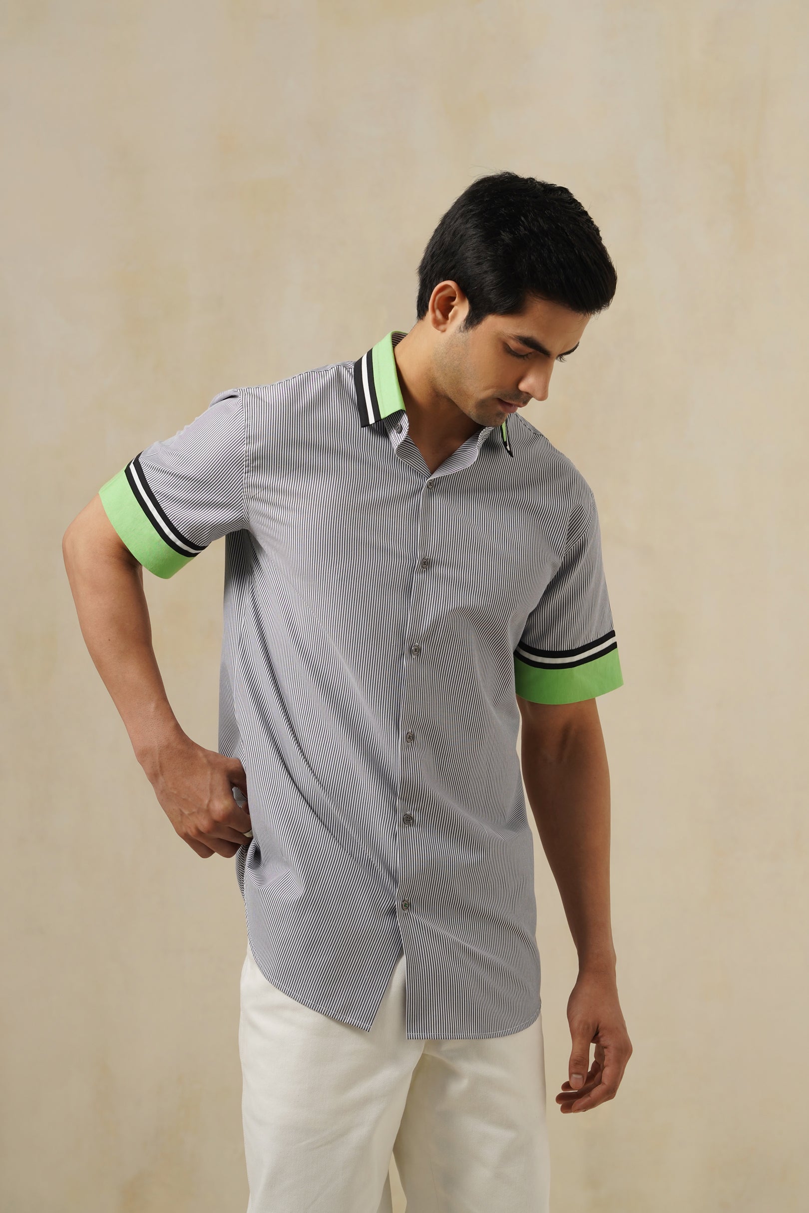 Volt Stripe | Men's Pinstripe Emb Cotton Shirt