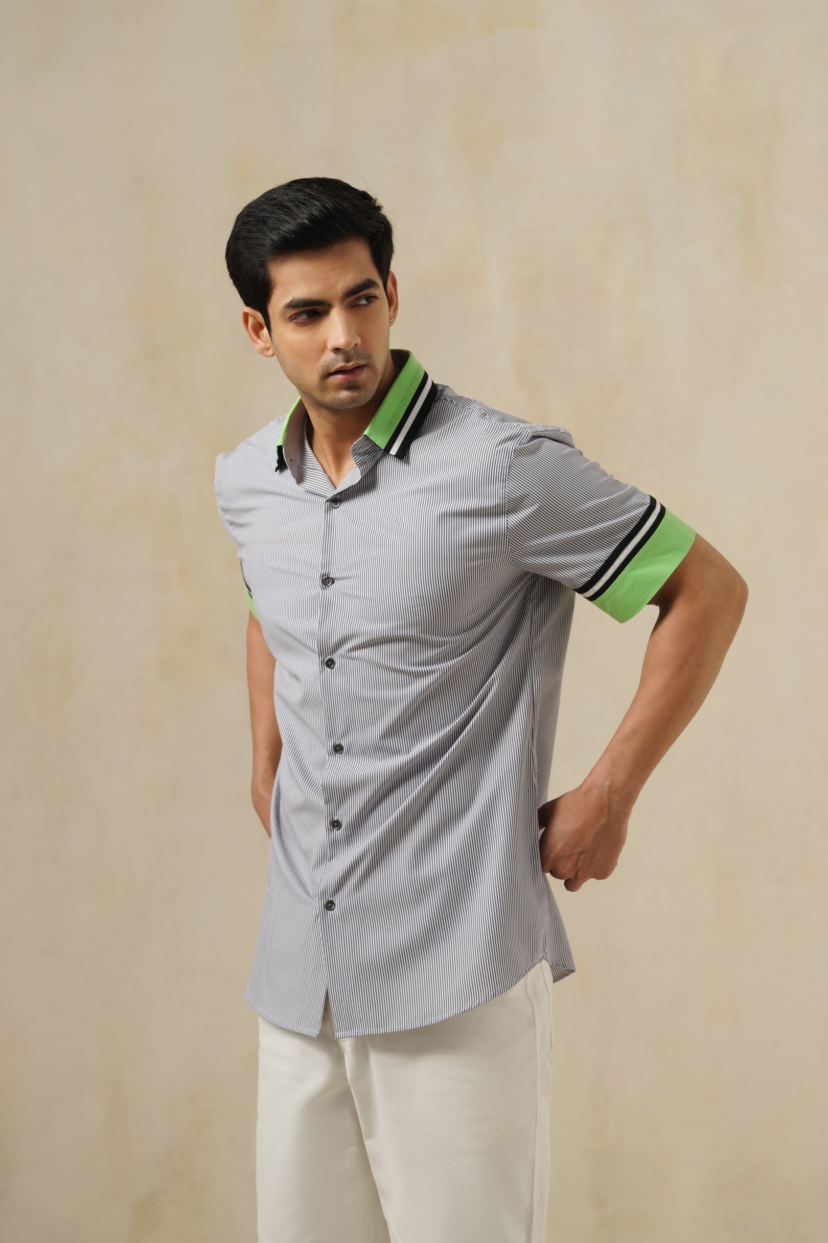Volt Stripe | Men's Pinstripe Emb Cotton Shirt
