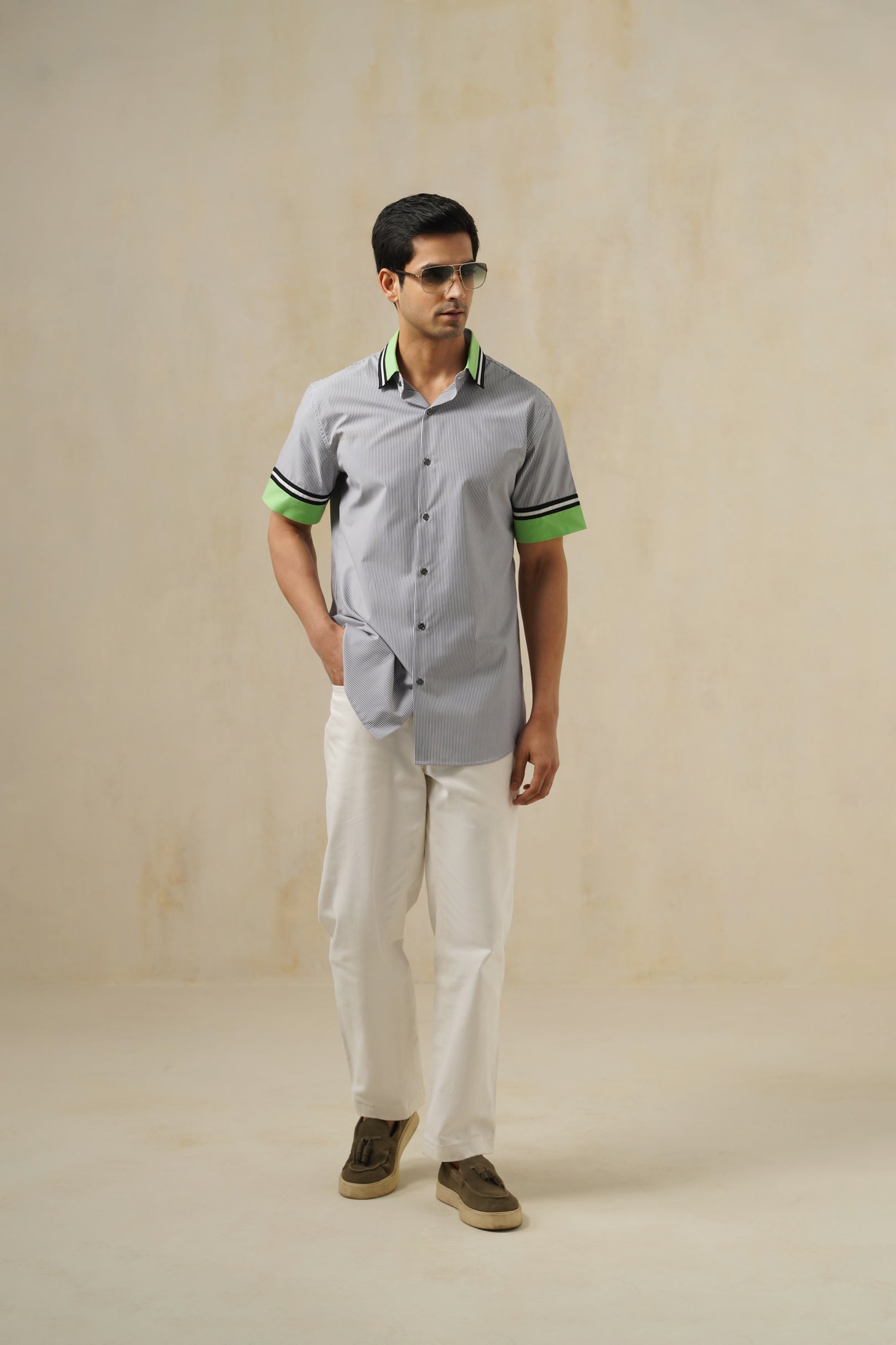 Volt Stripe | Men's Pinstripe Emb Cotton Shirt