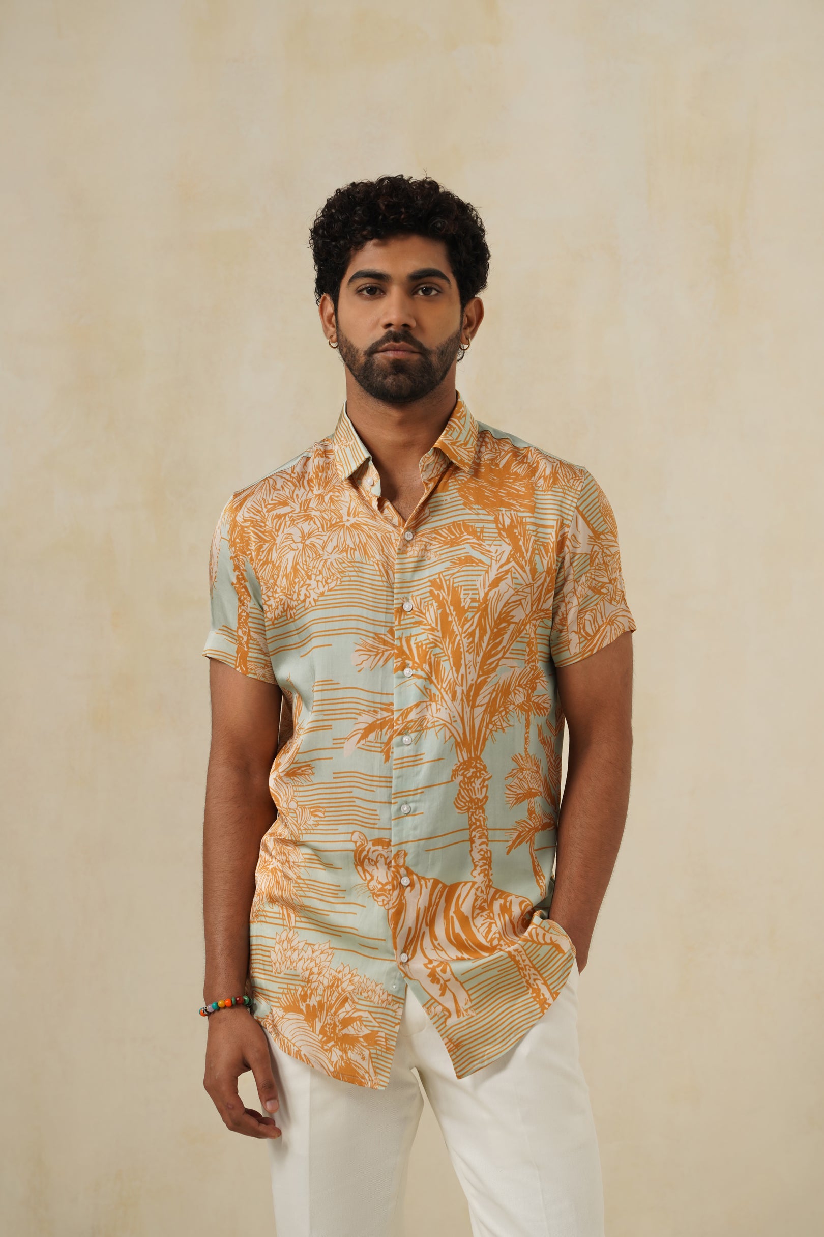 Terra Gold | Men's Printed Cotton-Linen Shirt