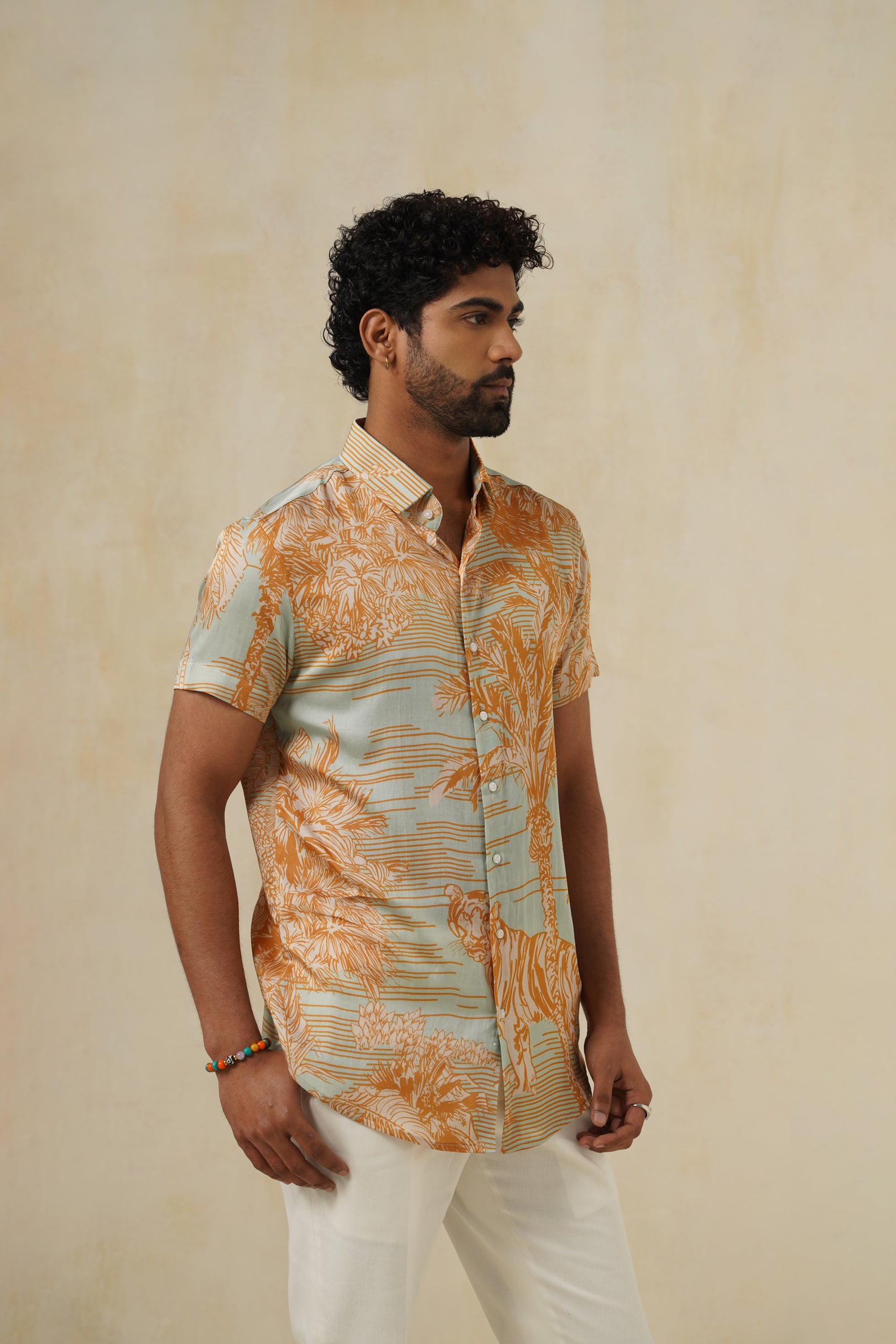 Terra Gold | Men's Printed Cotton-Linen Shirt